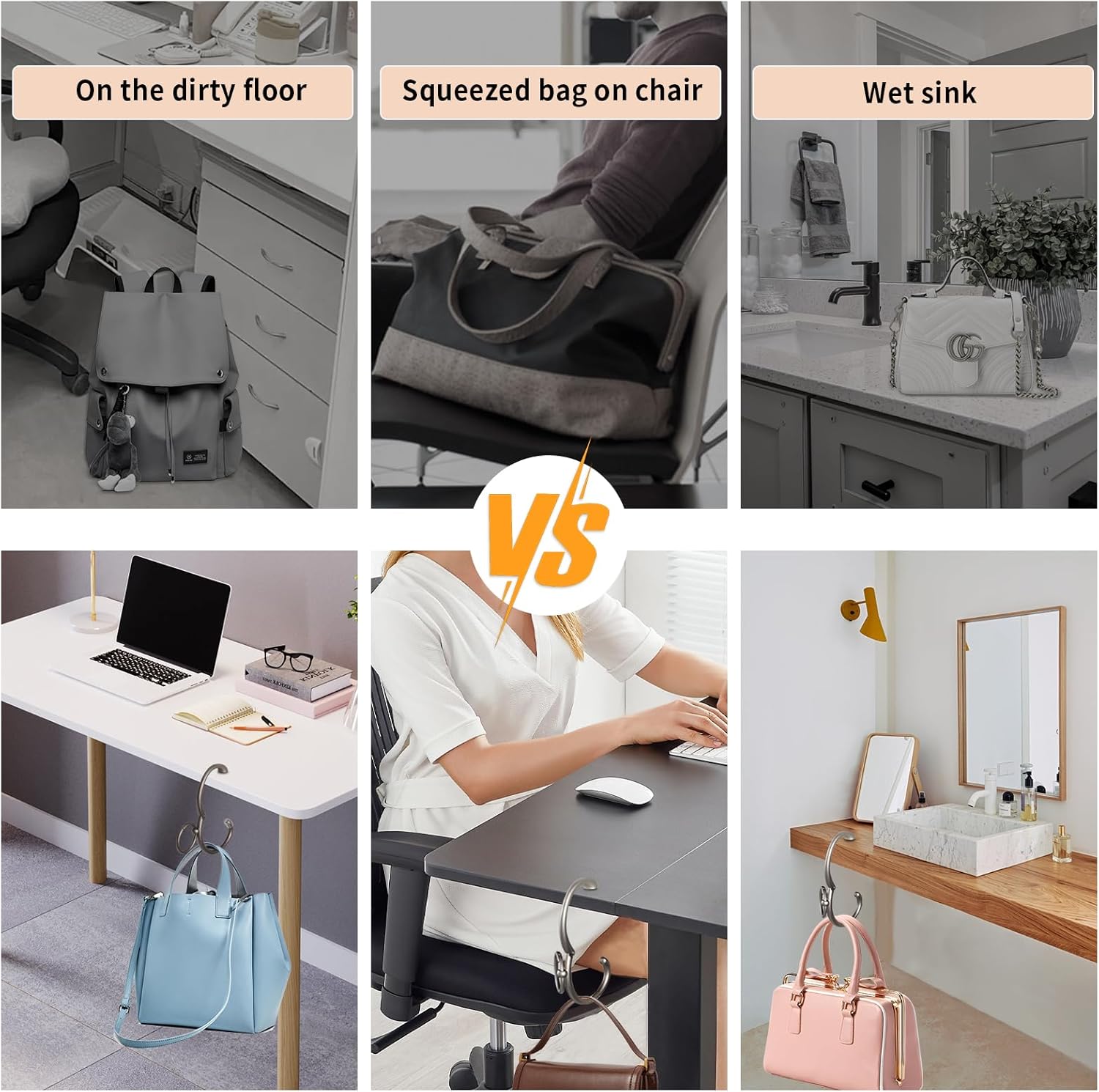 Purse Hook for Table 2-in-1 Anti Slip Purse Hook, Table Purse Hook with Gift Box, Heavy Duty Bag Hook Available for Women and Men Gifts (Silver) - Image 3