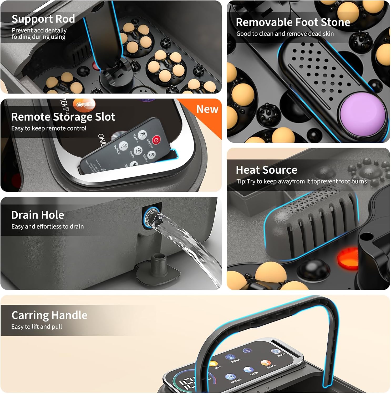 Collapsible Foot Spa Bath with Heat and Massage, Motorized Shiatsu Foot Massager Tub for Plantar Fasciitis & Stress Relief, Temp Control, Bubbles, Remote, Pedicure Spa at Home