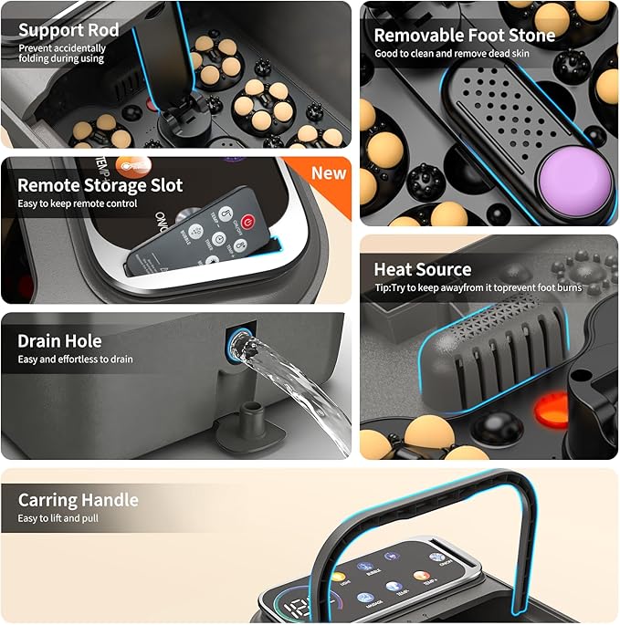 Spa de pies plegable con calor y masaje, masajeador Shiatsu motorizado miniatura 7