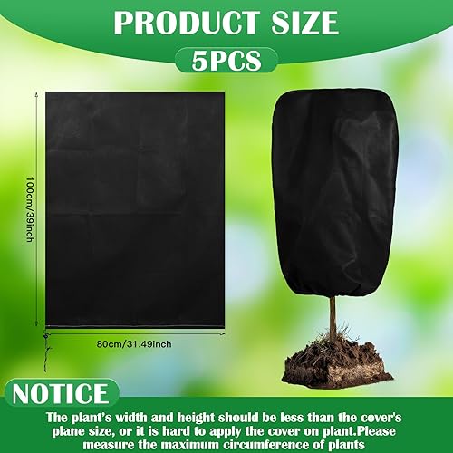 Miniatura 2 de 5 fundas para plantas con cordón para invierno, de 31 x 39 pulgadas, mantas de escarcha para plantas al aire libre, congelados, protección de