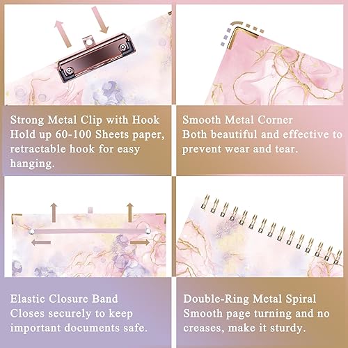 Miniatura 5 de HAUTOCO Folio portapapeles con bloc de notas recargable para tamaño carta (11 x 8.5 pulgadas), 5 divisores con 10 bolsillos, soporte elástico para