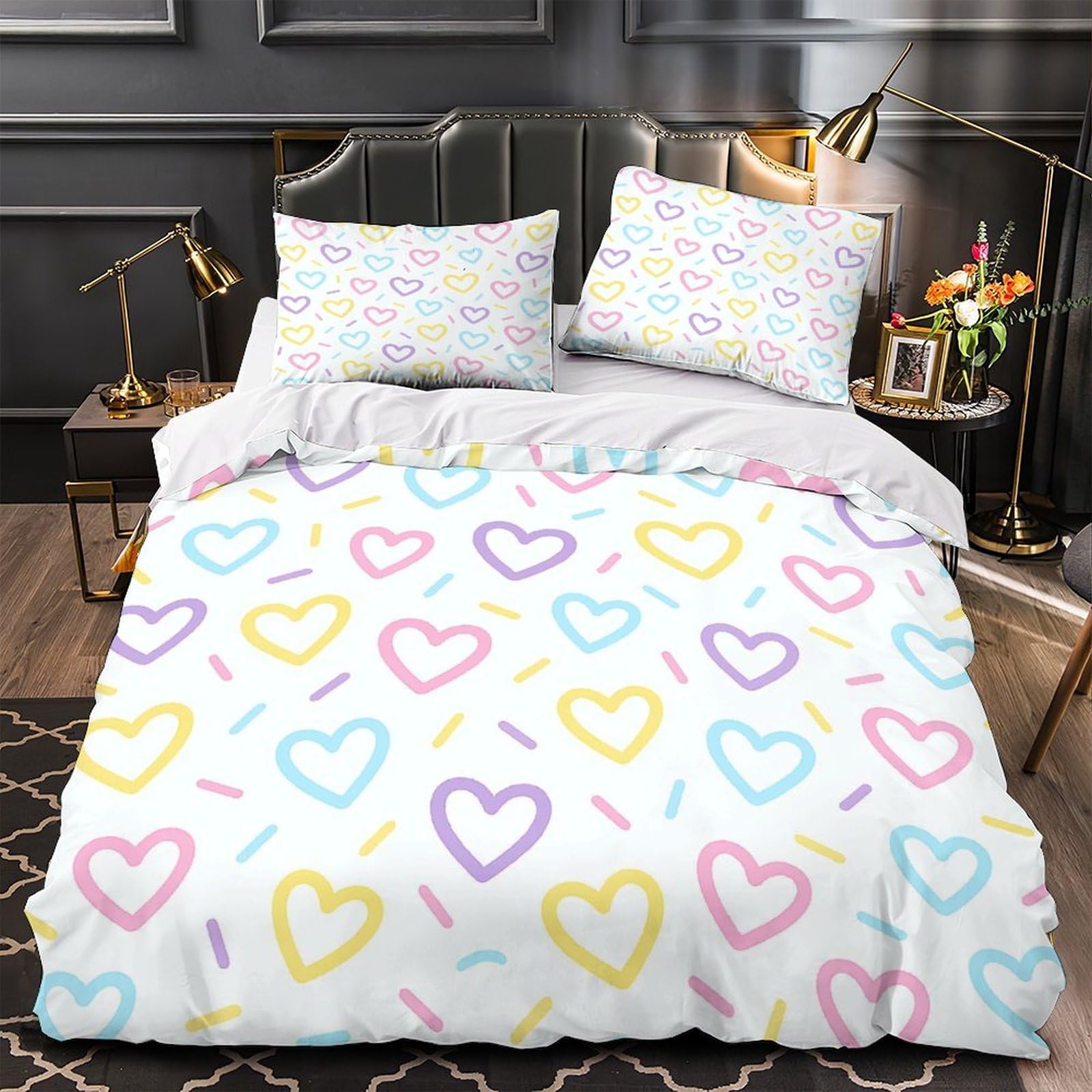 Parure de lit microfibre 135x200 housse de couette imprimé cœur 3D