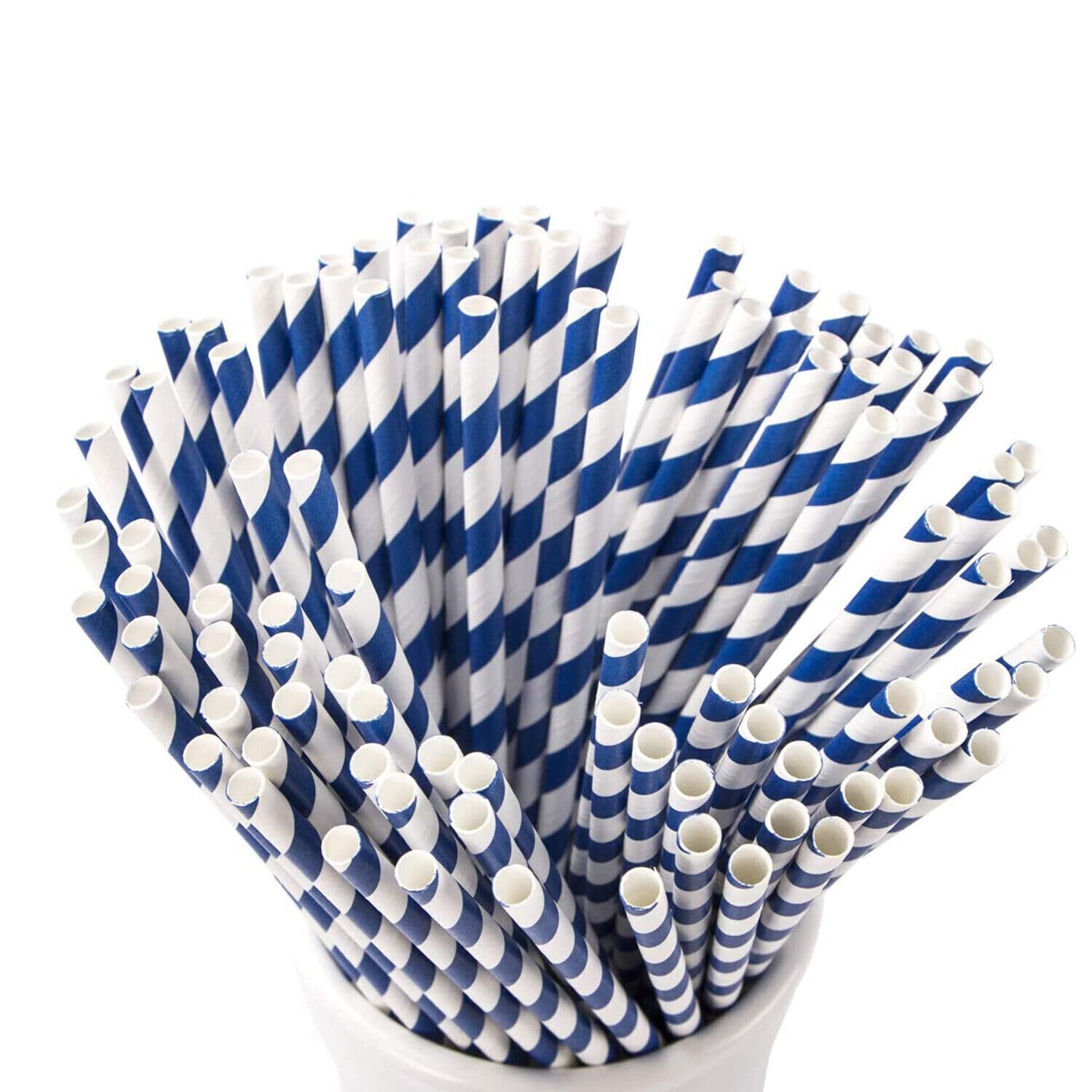 Drinking Straw Biodegradable Recyclable Paper Straws, Party Straw for Birthday, Wedding, Christmas Straws Blue White Stripped (500)