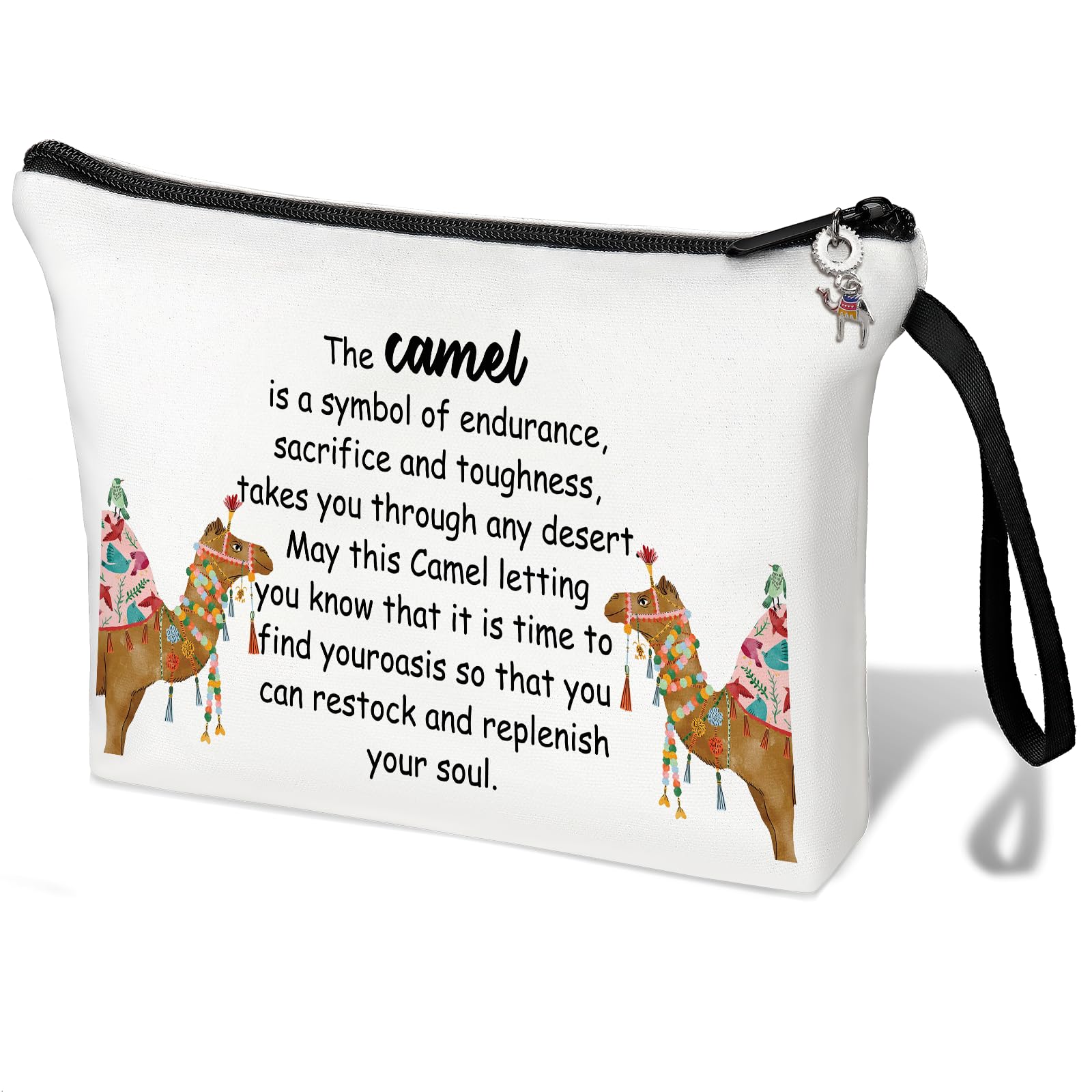 LANJUCamel Makeup Bag Hump Day Camel Gift for Women Camel Cosmetic Bag Camel Themed Desert Gift Camel Inspired Gifts (White camel gift), White camel gift, Fashion Design
