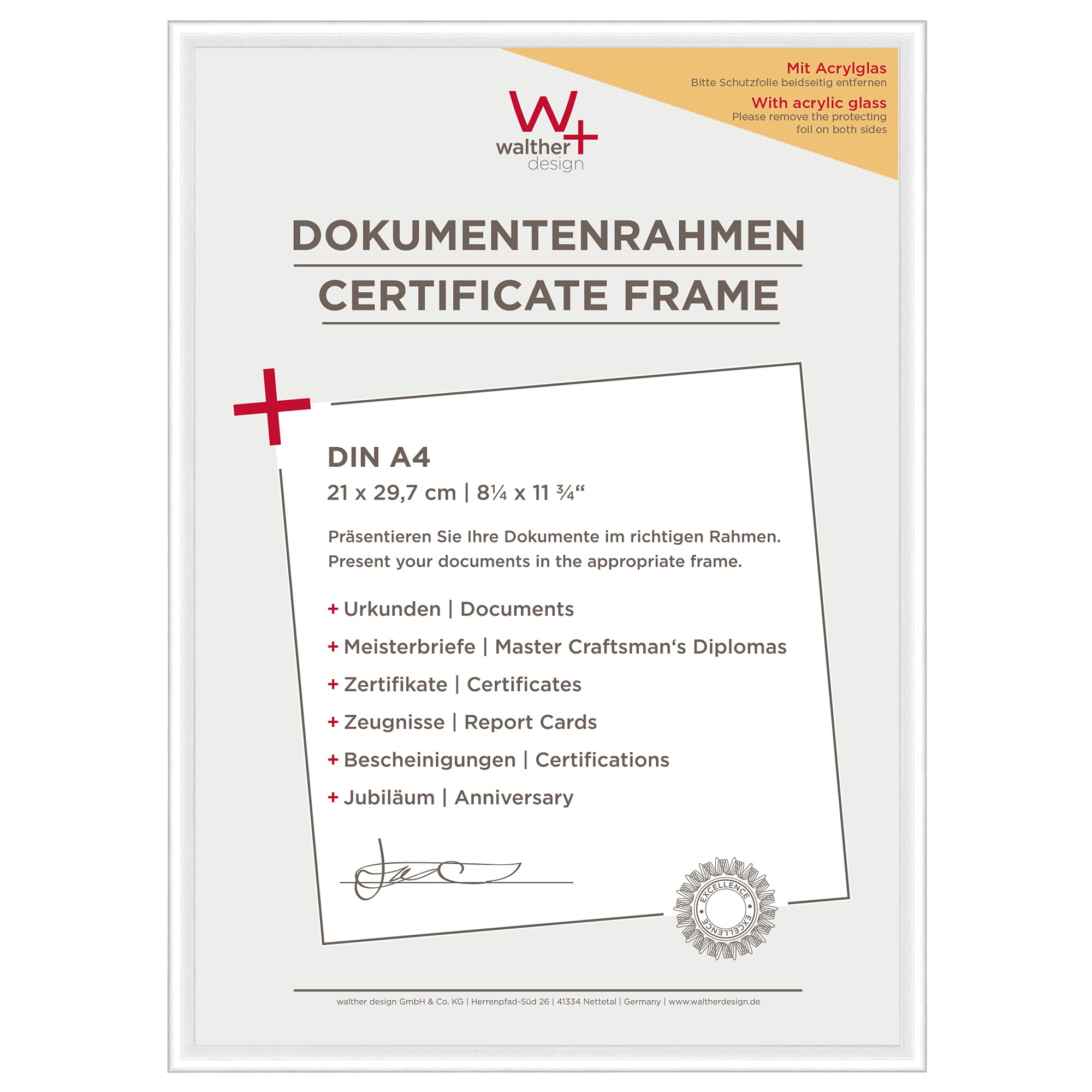 walther design ramka na zdjęcia biała 21 x 29,7 cm (DIN A4) ze szkłem artystycznym 5 szt., ramka plastikowa New Lifestyle KVX130W5