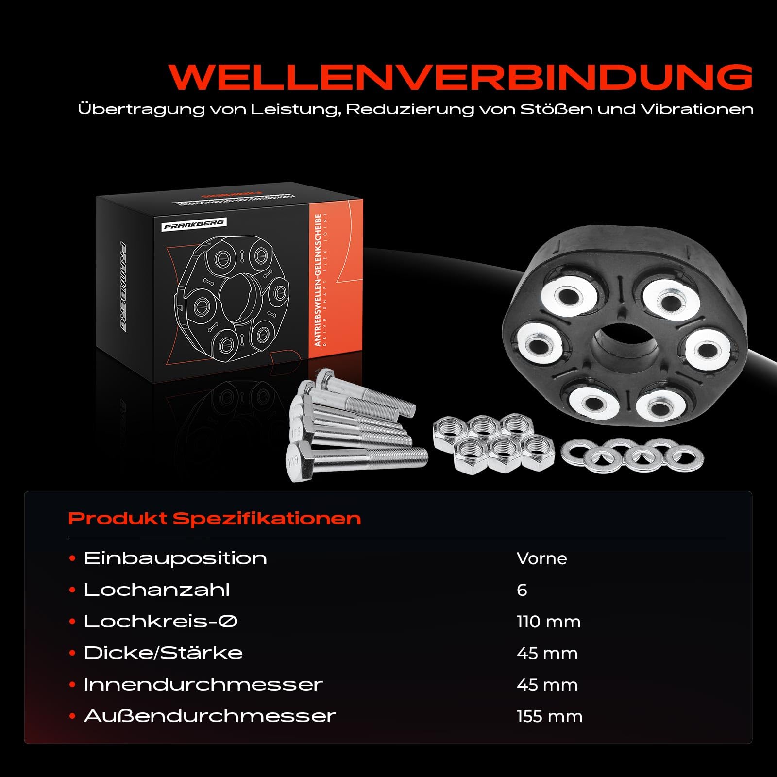 Frankberg Gelenkscheibe Hardyscheibe Kompatibel mit 1er 2007-2009 3er 2004-2013 5er 2002-2010 6er 2004-2010 7er 2003-2008 X3 2006-2011 Replace# 26111229754
