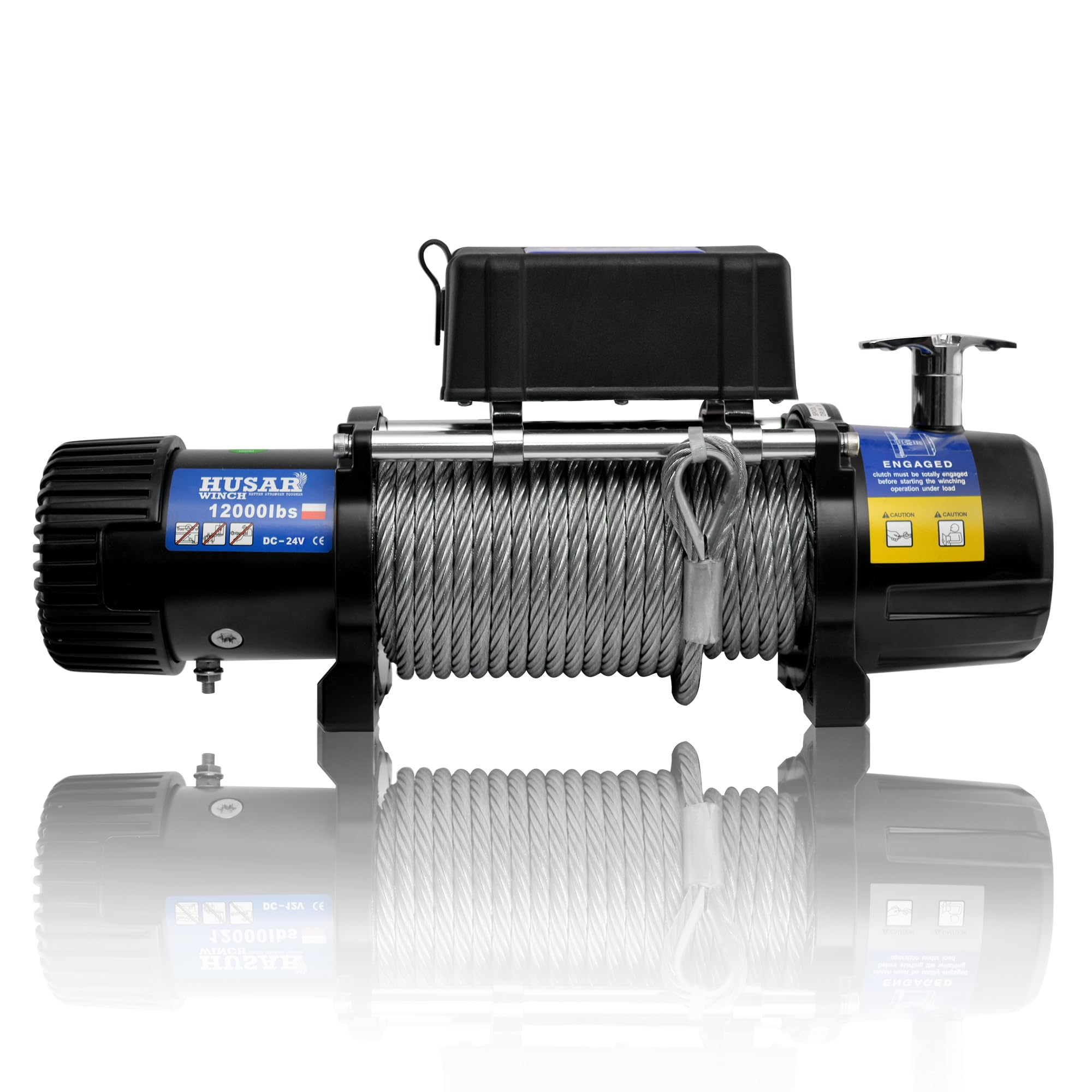 Cabrestante Eléctrico de 12000 lbs | 5443 kg, 24 V, Con Cuerda de Acero De 25 m,Control Inalámbrico, Transmisión Planetaria De 3 Etapas, Ideal Para Vehículos Todoterreno, Vehículos 4x4