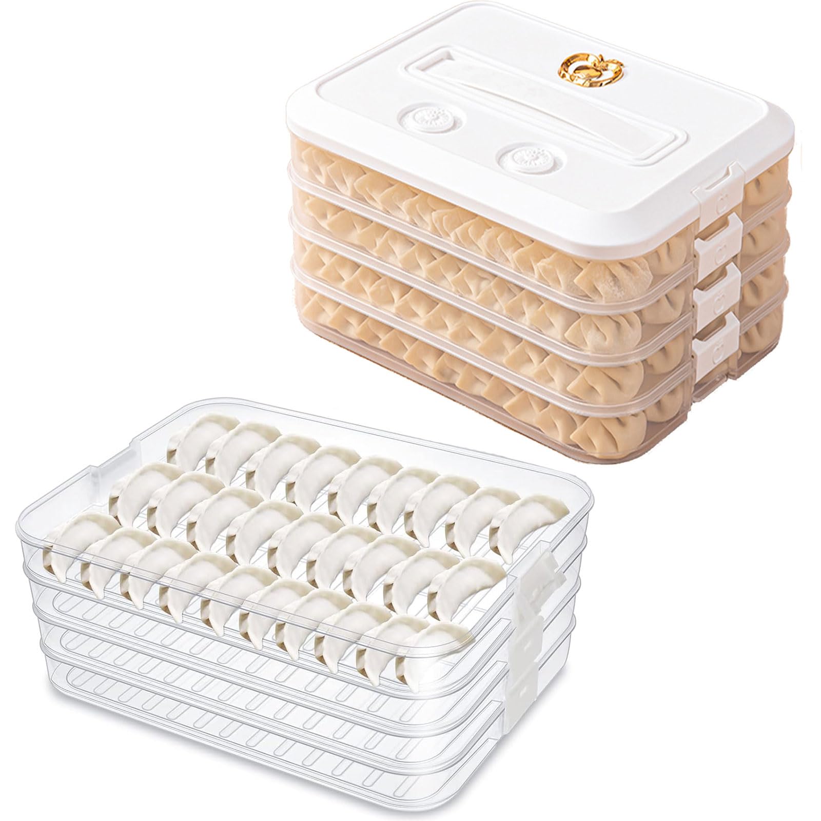4-Layer Fridge Food Storage Containers with Lids Dumpling Storage Box,Good Sealing,Stackable Freezer Food Containers Refrigerator Organizer for Snack, Vegetables, Meat, Fish