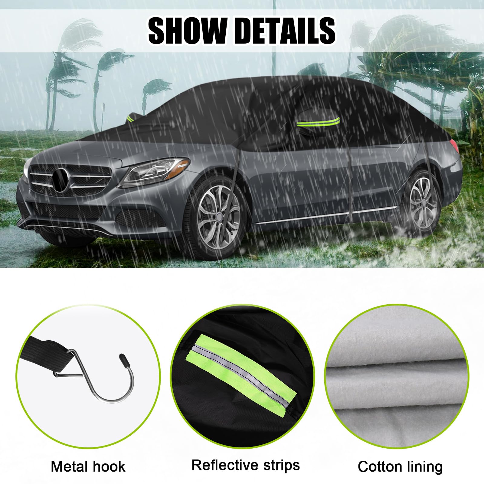 Auto Cover Vervanging voor Audi A4 VW Passat, Universele Zonwerende Half Auto Cover, Half Garage UV Bestand Half Auto Cover Stofdicht Sneeuwdicht Outdoor Indoor