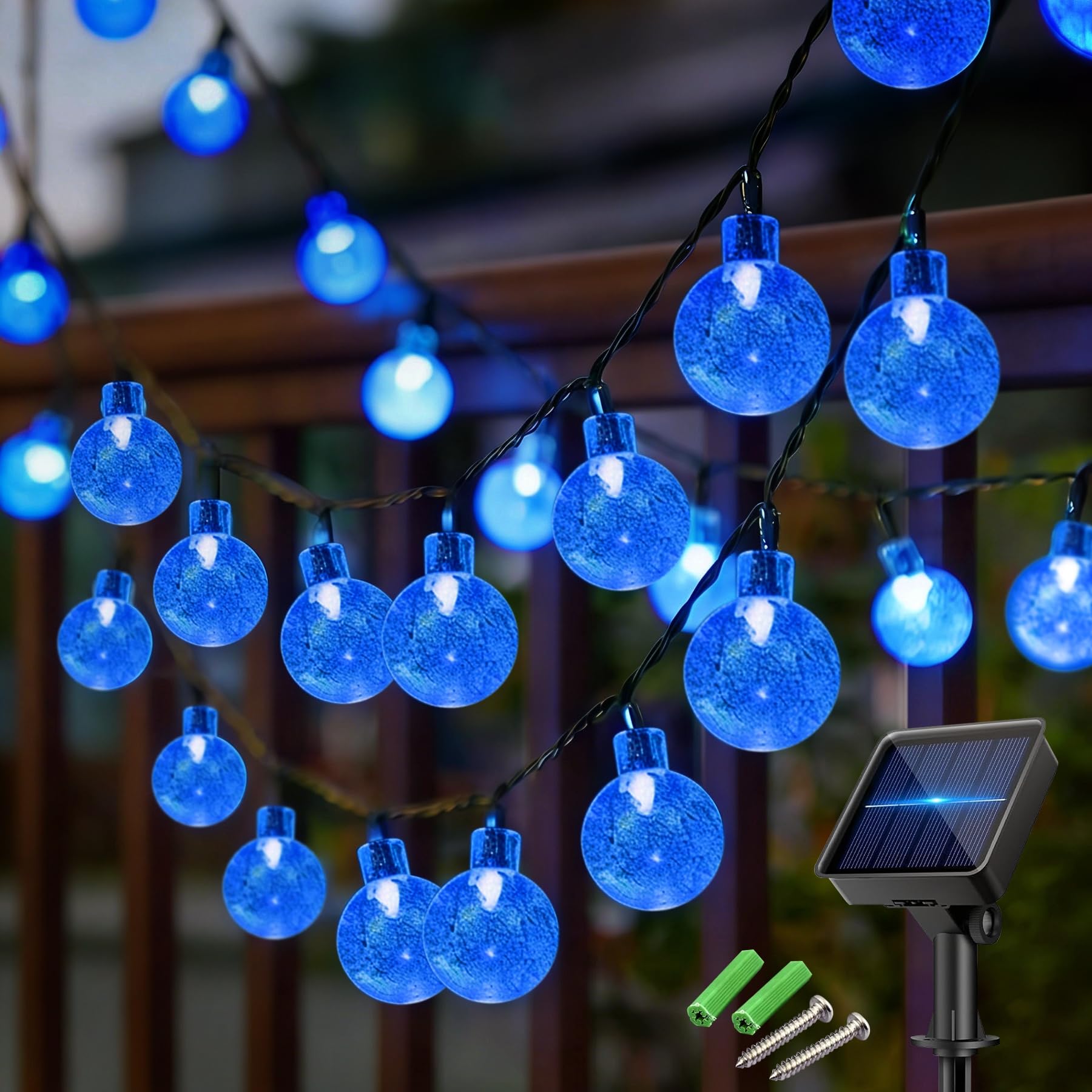 Laihur Blue Solar String Lights Outdoor Garden, 50Led 8 Modes Solar String Lights Waterproof, 7M/23Ft Garden Lights, Timer Solar Powered Fairy Lights For Party Yard Patio Home Decoration (Blue)