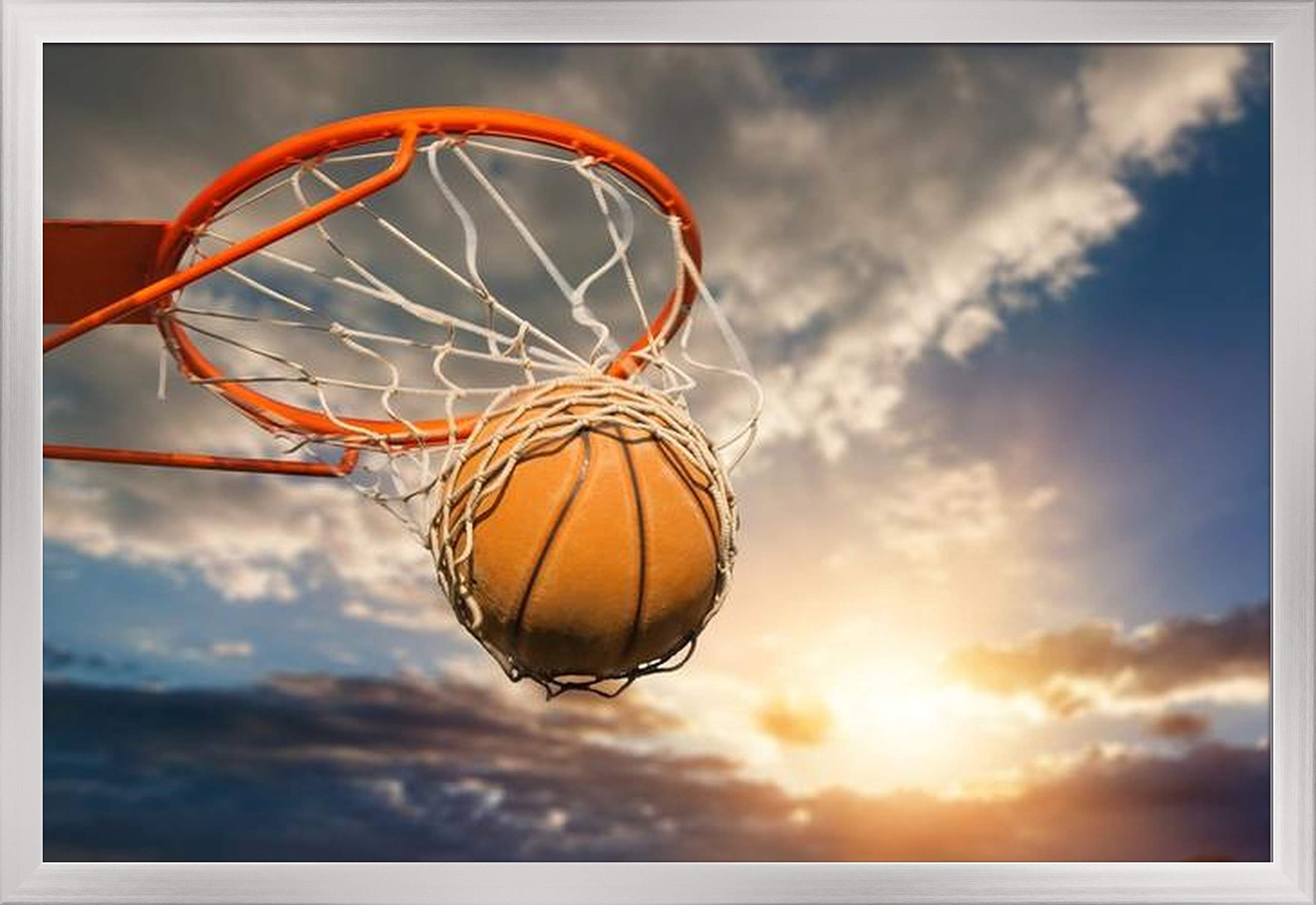 Amazon.com: Basketball Swoosh Through a Net with Dramatic Sunset Behind  9016597 (36x24 Giclee Art Print, Gallery Framed, Silver Wood): Posters &  Prints