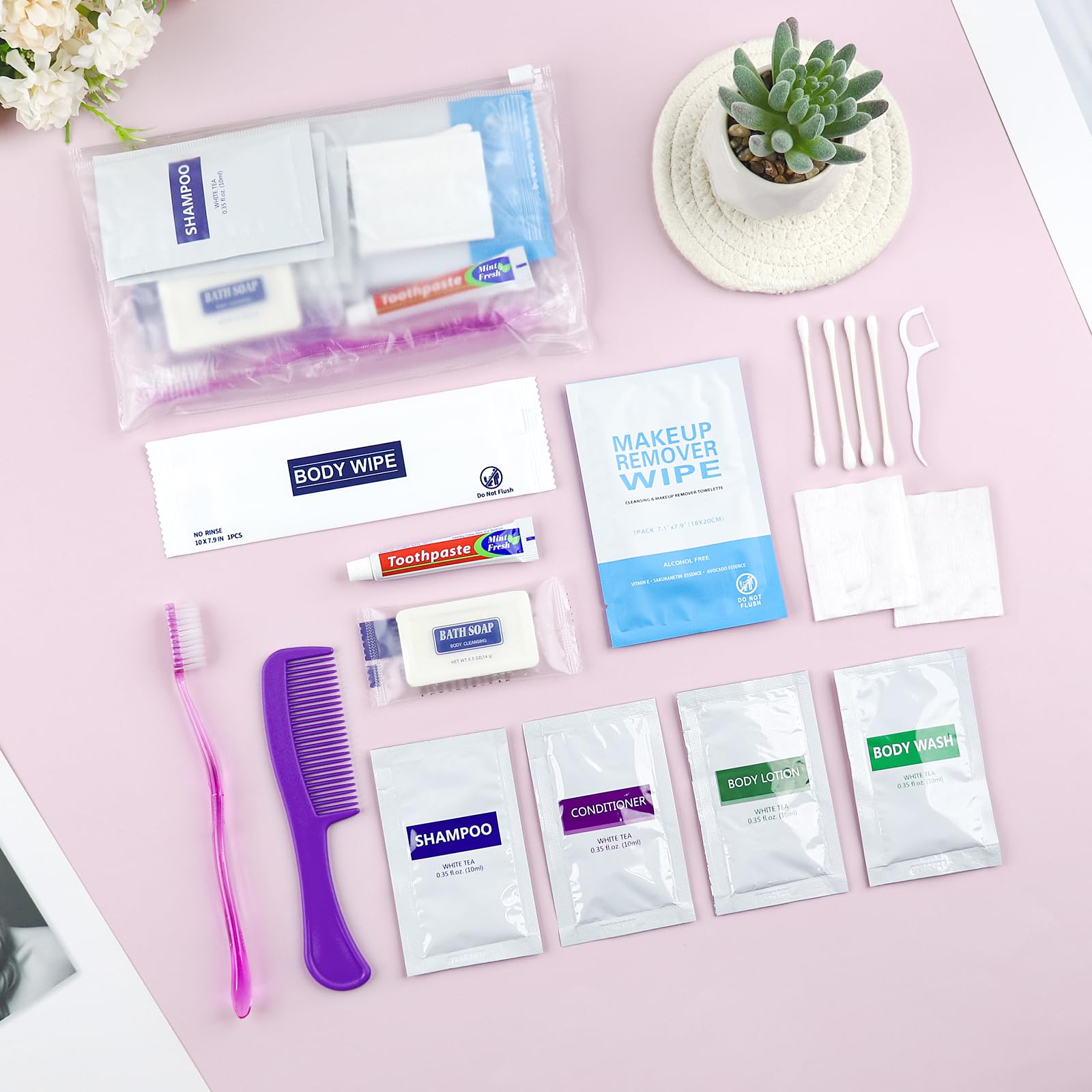 Lot de 50 kits d'articles de toilette de voyage en vrac, kit d'hygiène personnelle, kit d'hygiène jetable, fournitures pour soins des personnes sans domicile, kit de bienfaisance pour la
