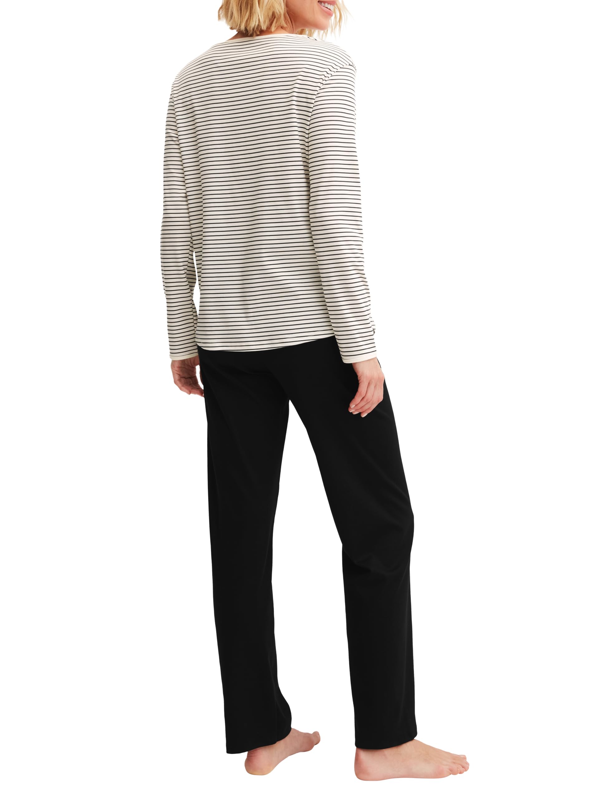 Calida Sweet Dreams Pyjama, lang Damen, aus 100% Baumwolle, Hose mit stoffbezogenem Gummibund