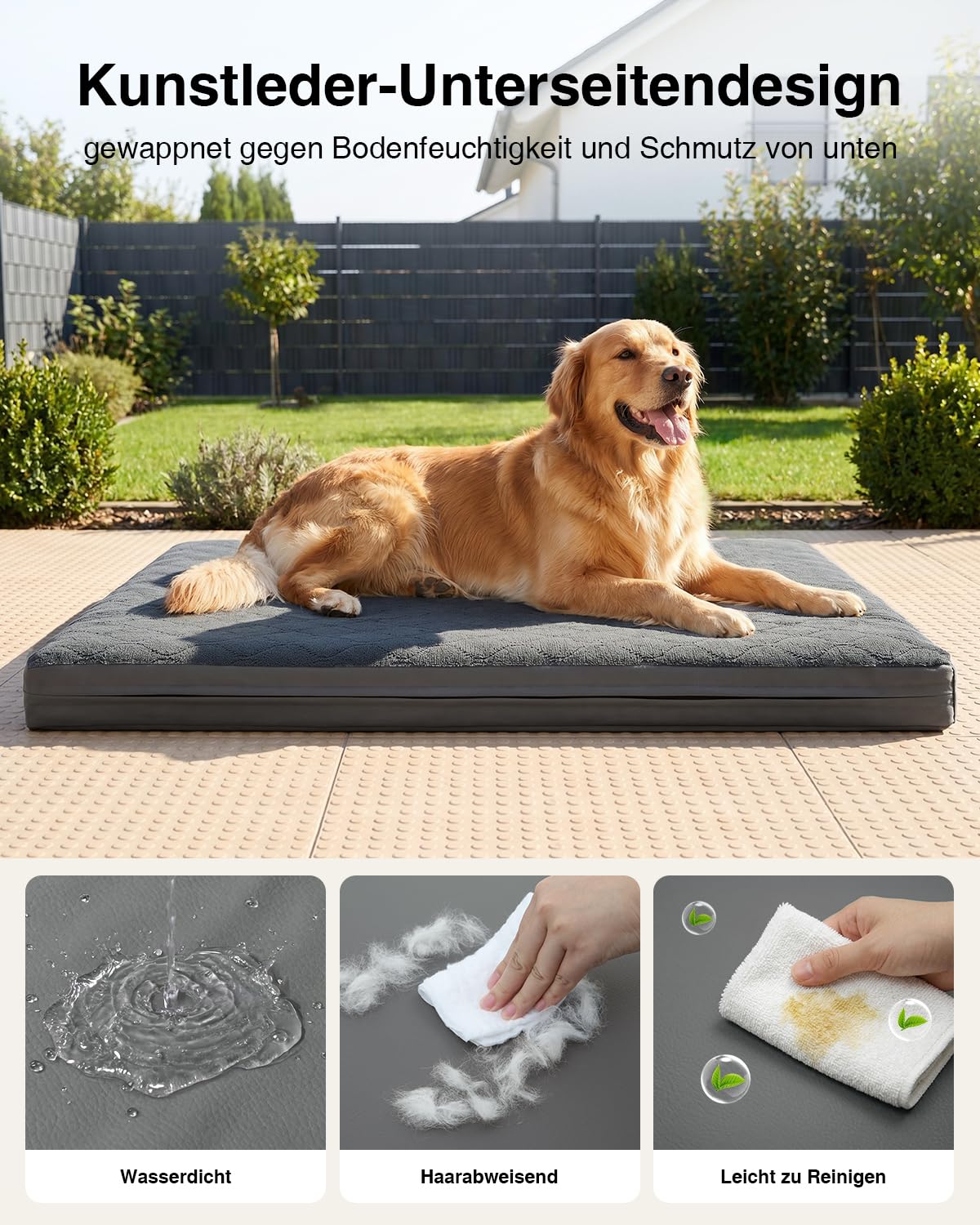 Orthopädisches Hundebett Grosse Hunde XL 119x73cm,Hundekissen mit Wasserdicht Kunstleder&Saugfähige Flauschseite,Hundematte Waschbar Wendar,Abnehmbar Hundematratze,Wasserdicht Einlage,Grau
