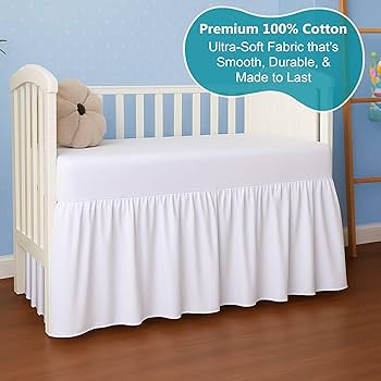 Yabauuop Ruffle Crib Skirt - Crib Bed Skirts For Toddler - 28" X 52" Ruffle Crib Skirt, Crib Dust Ruffle With Pom-poms For Standard Cribs And Most Toddler Beds