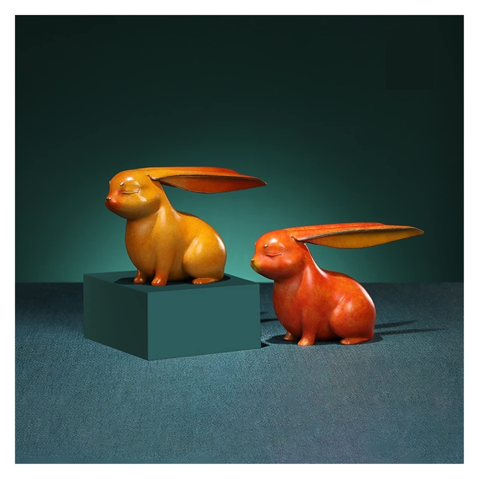 hongchenke34 Copper statue Copper Rabbit Creative Ornaments Cute Cuddly Bronze Sculpture Decorative Desk Craft Year of the Zodiac(A+B)