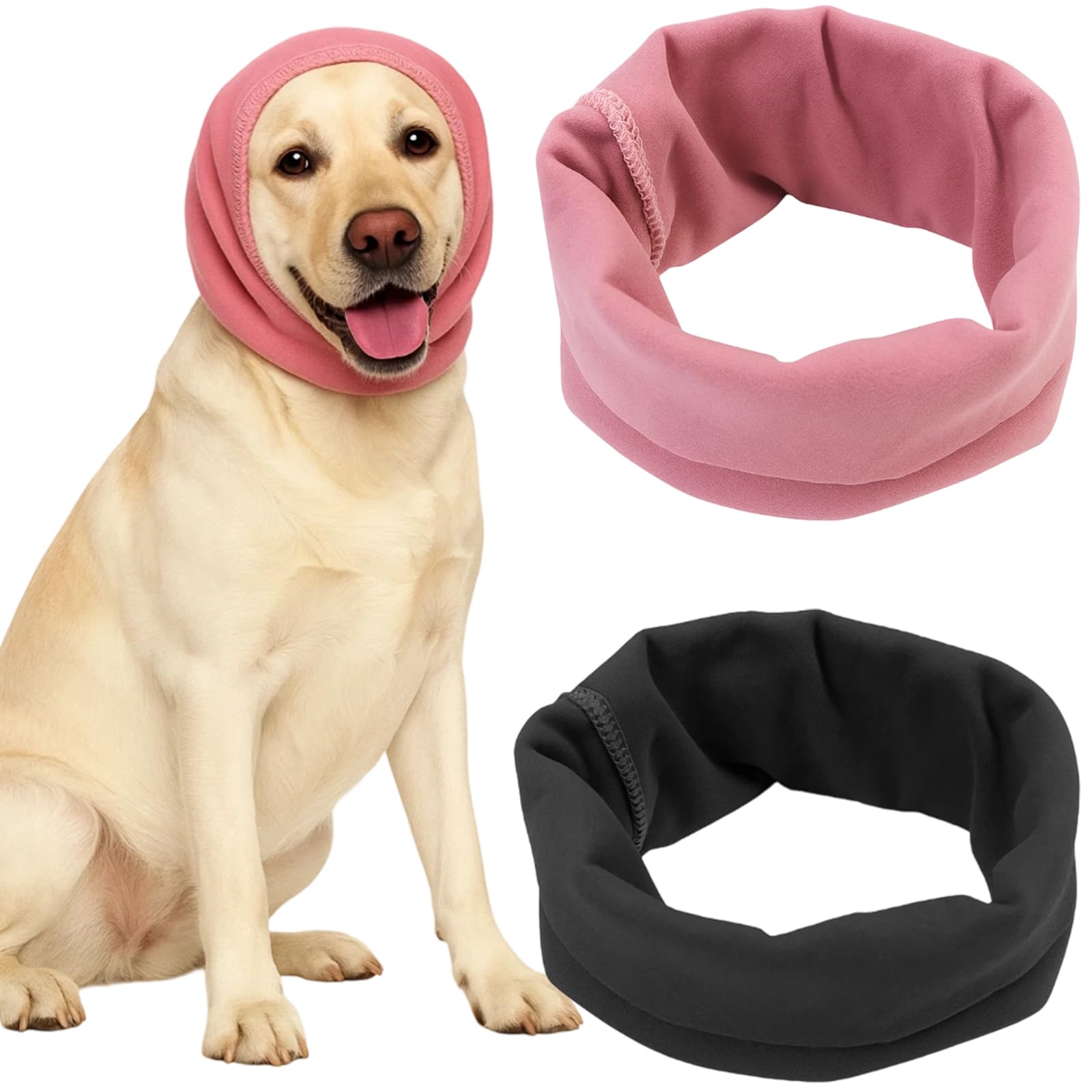 2 Pcs Dog Ear Defenders, Dog Ear Muffs Noise Protection, Anxiety Relief Protector, Winter Neck Warm Ski Mask (Pink, Black)