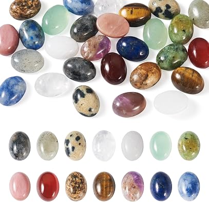 KISSITTY 28Pcs Gemstone Cabochons 14 Styles 68mm Round Oval Gemstones Cabochon Semi-Precious Natural Gems Crystal Stones Cabochons For Jewelry Making Bracelet Necklace Earring Pendant