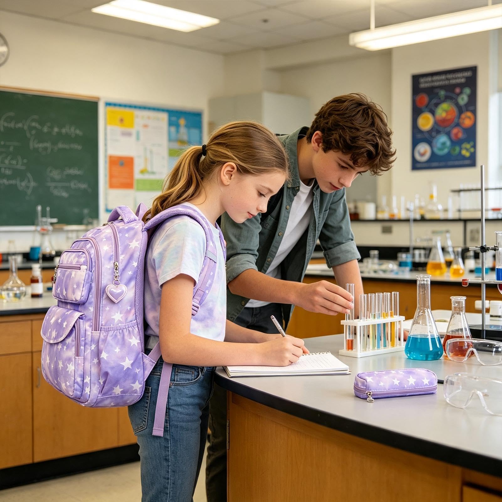 Zaino per la scuola da ragazza, ergonomico, impermeabile, grande borsa per il pranzo con, , Vedere descrizione, Vedi descrizione | Zaino per la scuola come borsa per il trasporto, per scuola media, scuola elementare, asilo, portapranzo, portafoglio