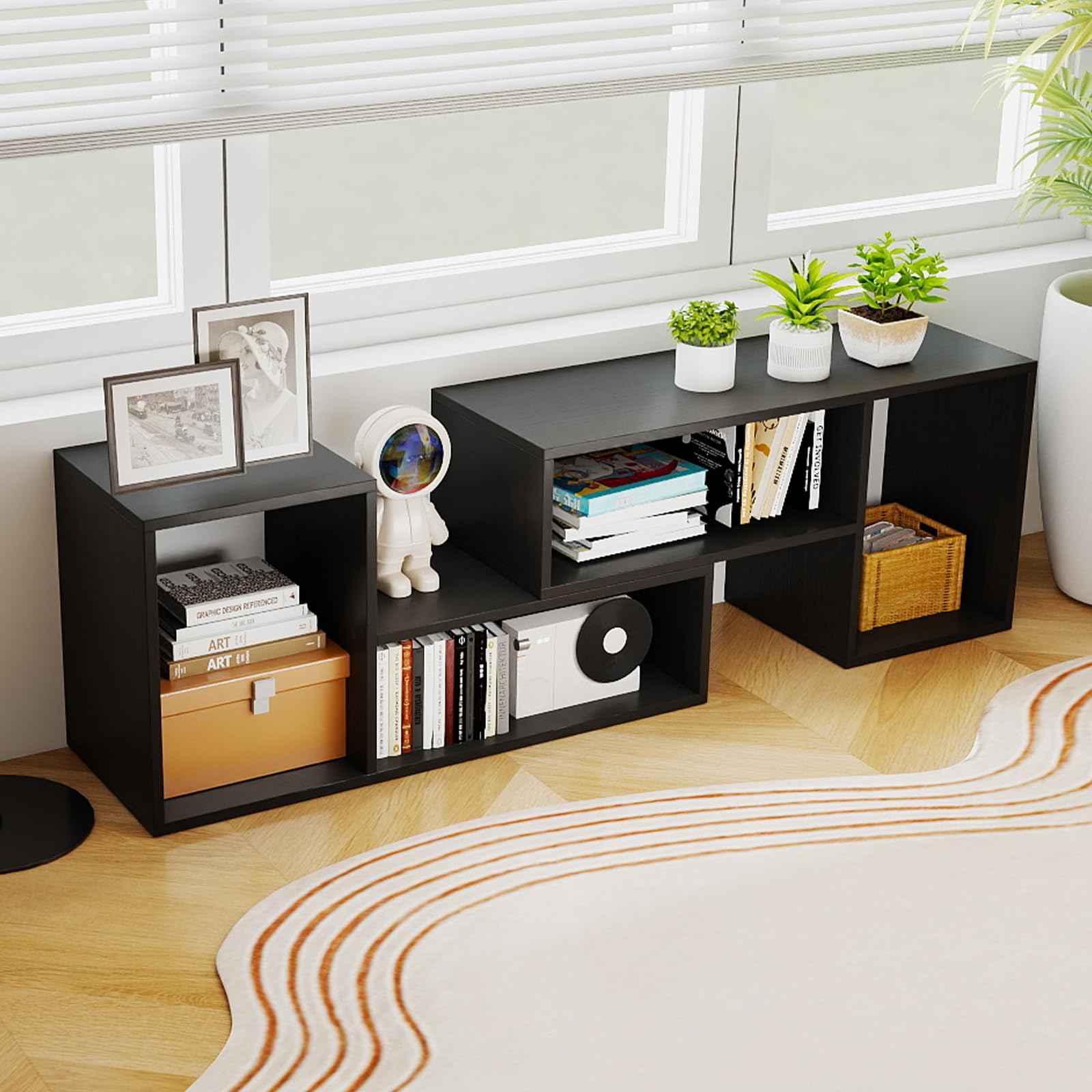 GIANTEX Mobile per TV, combinabile, in legno, 2 pezzi, per TV fino a 60 pollici, scaffale angolare multifunzionale, colore nero