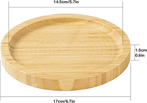 Miniatura 2 de Yangbaga Platillo de madera de bambú de 6.7 pulgadas, paquete de 2 bandejas para plantas, platillo redondo para plantas de interior y exterior