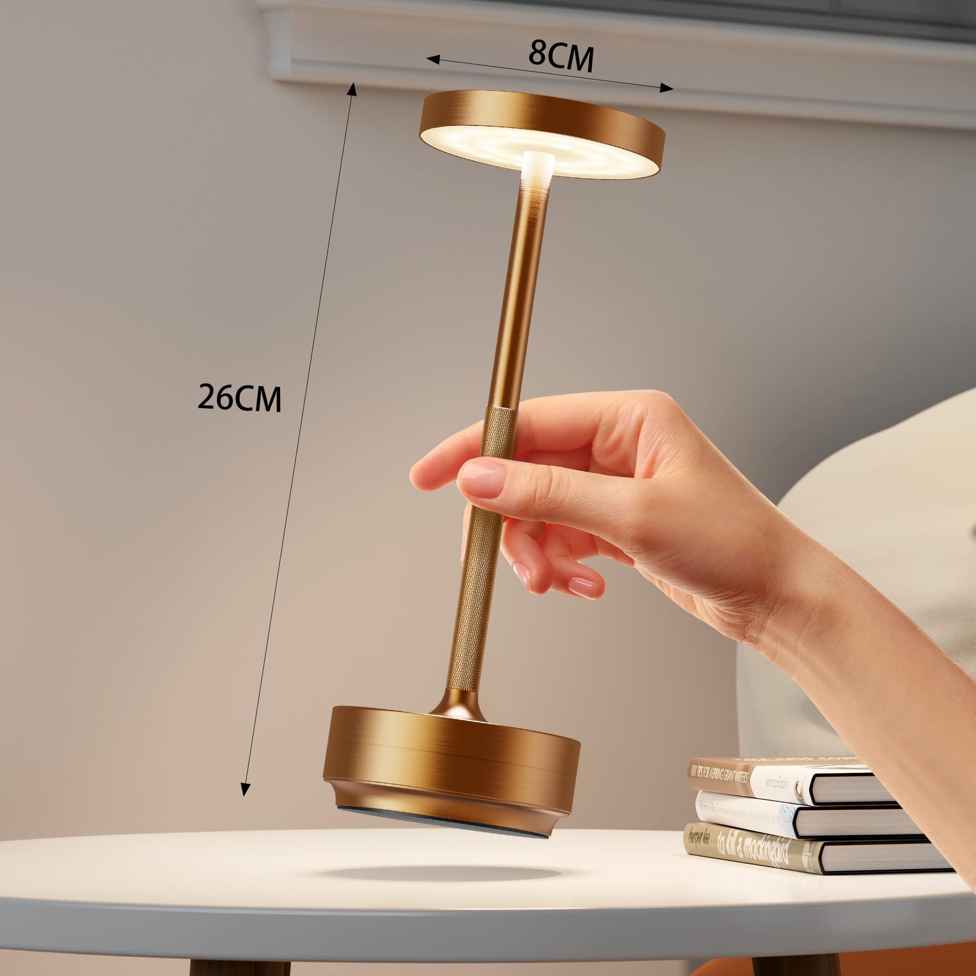 Lampada Da Tavolo LED Ricaricabile Senza Fili, 5000mAh, 3 Tonalità, Dimmerabile, USB-C, 12-30h Durata, Per Interni/esterni, Colore Ruggine