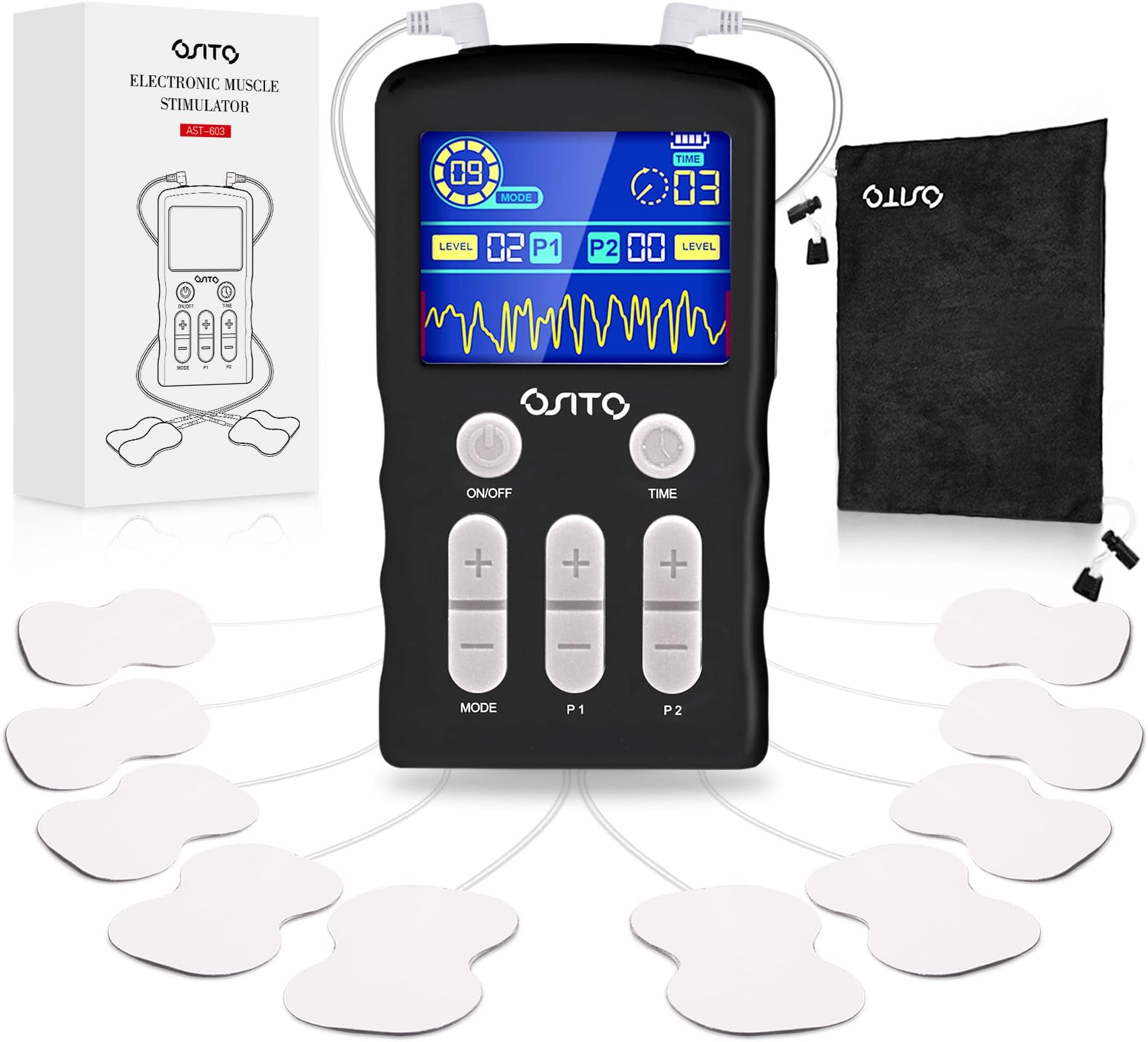 TENS Unit Machine (FSA or HSA Eligible) Dual Channel EMS Muscle Stimulator with 25 Modes 50 Intensities for Full Body Massage Therapy, Rechargeable Muscle Massager with 10 Electrodes Pads