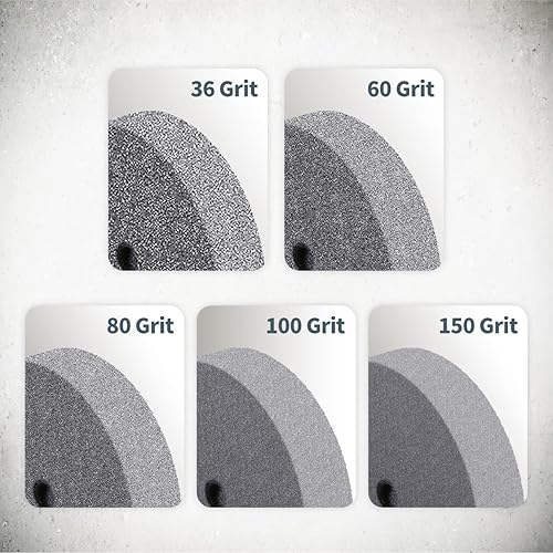 Miniatura 10 de POWERTEC 15527 - Rueda abrasiva de óxido de aluminio 8 x 1 pulgada con árbol de 58 pulgadas grano 36 y grano 100 blanco paquete de 2