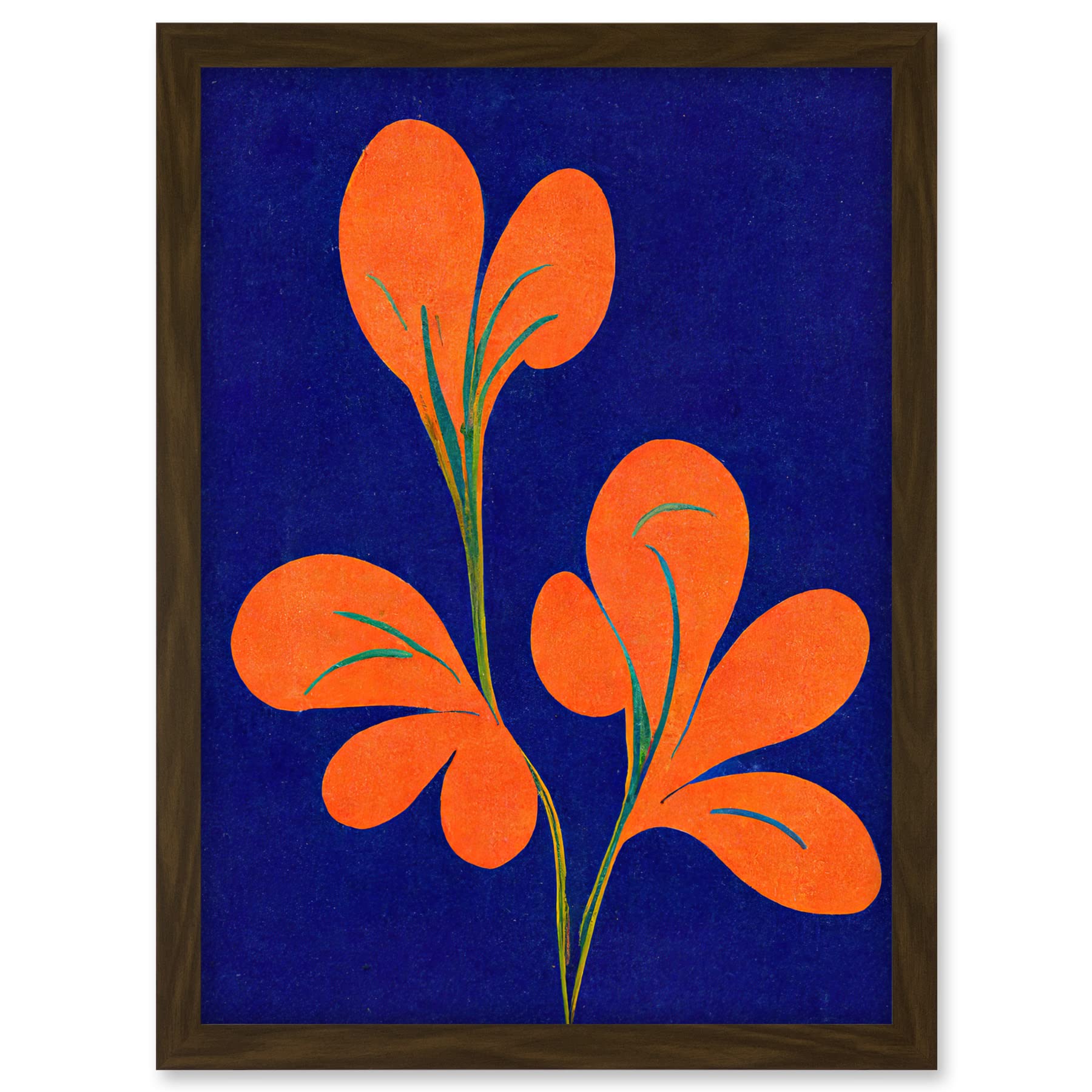 Doppelganger33 LTD Henri Matisse Inspired Bright Abstract Orange Flower Blooms On Royal Blue Artwork Framed A3 Wall Art Print