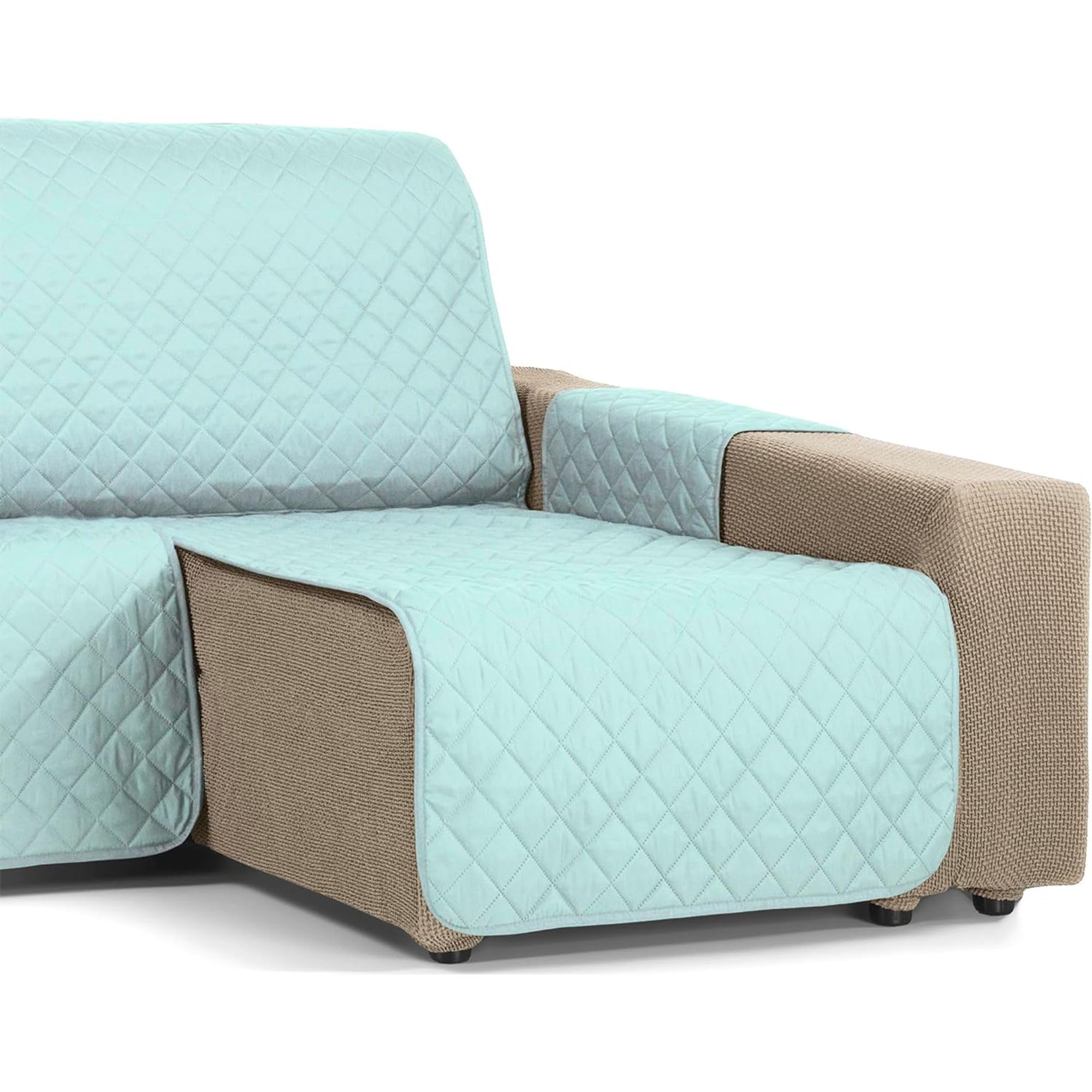 Funda sofá Chaise Longue 200 cm Acolchada Impermeable y Antideslizante - Funda Sofá Chaiselongue Color Aguamarina Proteger contra Manchas, Mascotas y Uso Diario