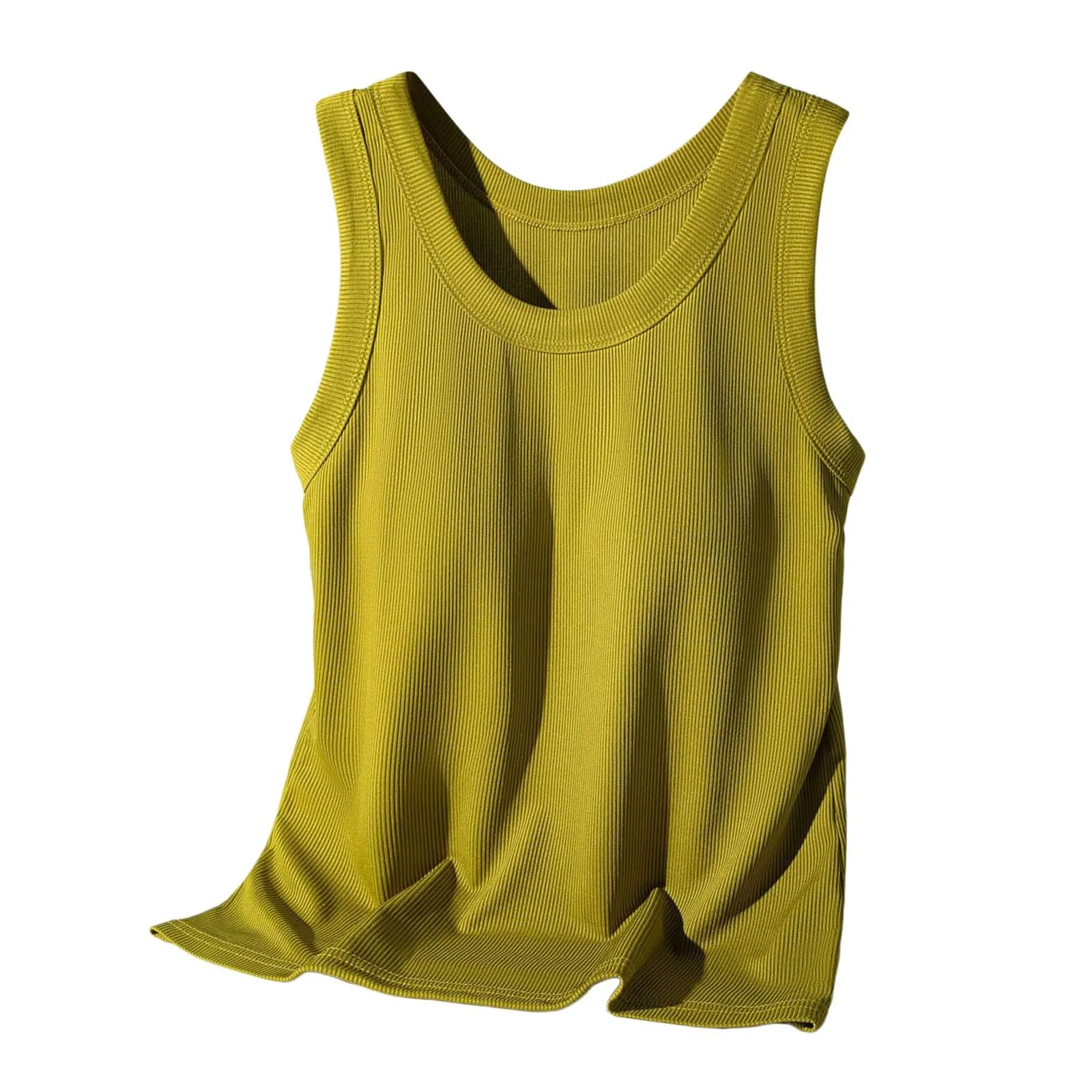 Camisola Básica Informal Ajustada Sin Mangas Con Cuello Redondo Y Tejido Acanalado De Color Liso Para Mujer