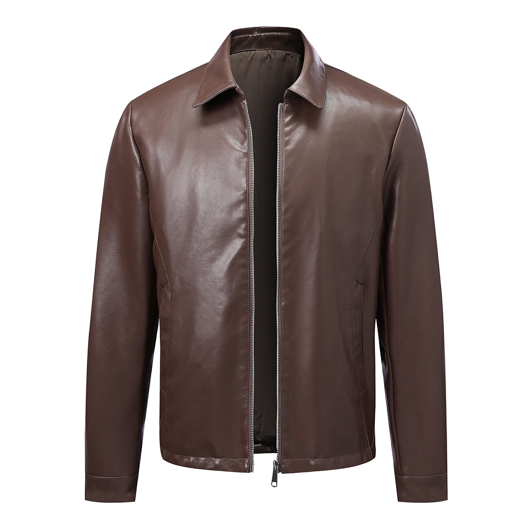 Allthemen Herren Lederjacke mit Reverskragen Übergangsjacke Elegant Regular Leder Bomberjacke Business Casual