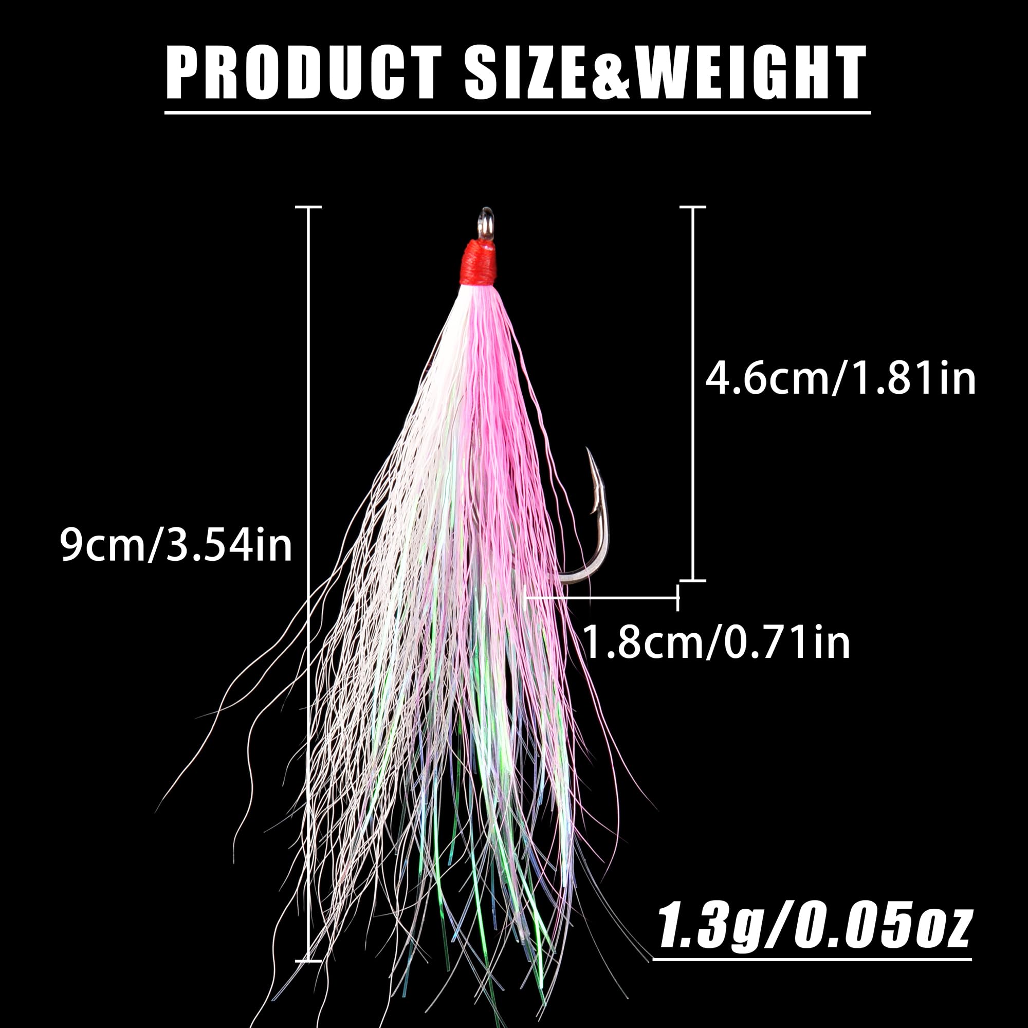 10 Stück Bucktail Teaser mit Angelhaken, 5 Farben, Angelköder, Bucktail Crastal Mylar, Blitzröcke für Salmom Forelle