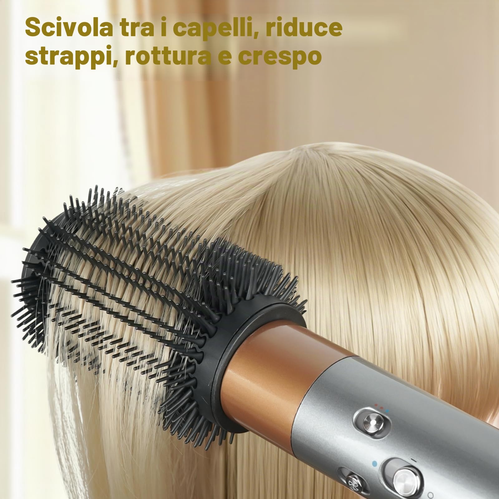 Spazzola rotonda grande da 7,6 cm per accessori Dyson Airwrap | Spazzola volumizzante rotonda da 7,6 cm, per Dyson Air Wrap, setole flessibili per arricciare il volume liscio, oro