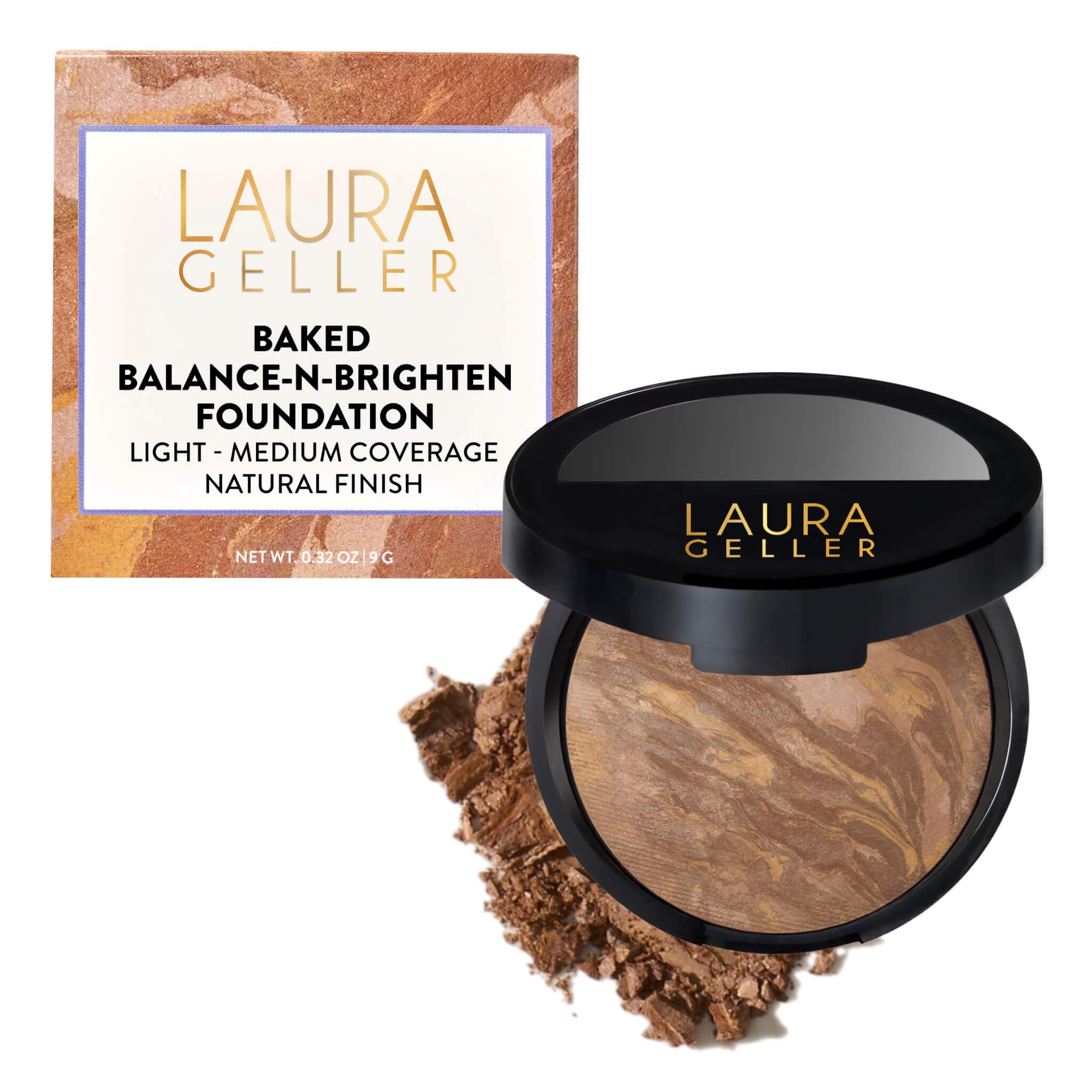 LAURA GELLER NEW YORK Baked Balance-n-Brighten Farbkorrigierendes Puder Makeup, Tan, Aufbaubare, Leichte bis Mittlere Deckkraft, Baking Powder Foundation mit Semimattem Finish