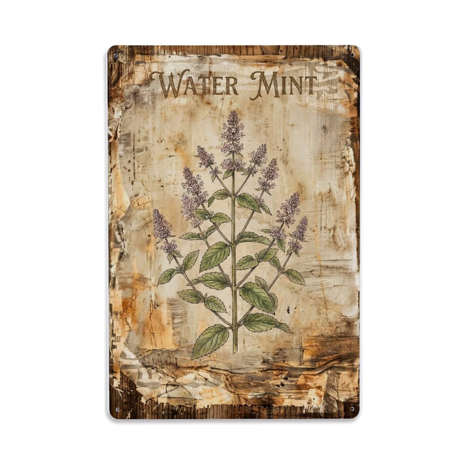 Fqnyr Style Water Mint Botanical Metal Tin Sign Plaque Wall Decor For Cafe, Club Bar, Office, Home Garden Metal Poster 8X12inch