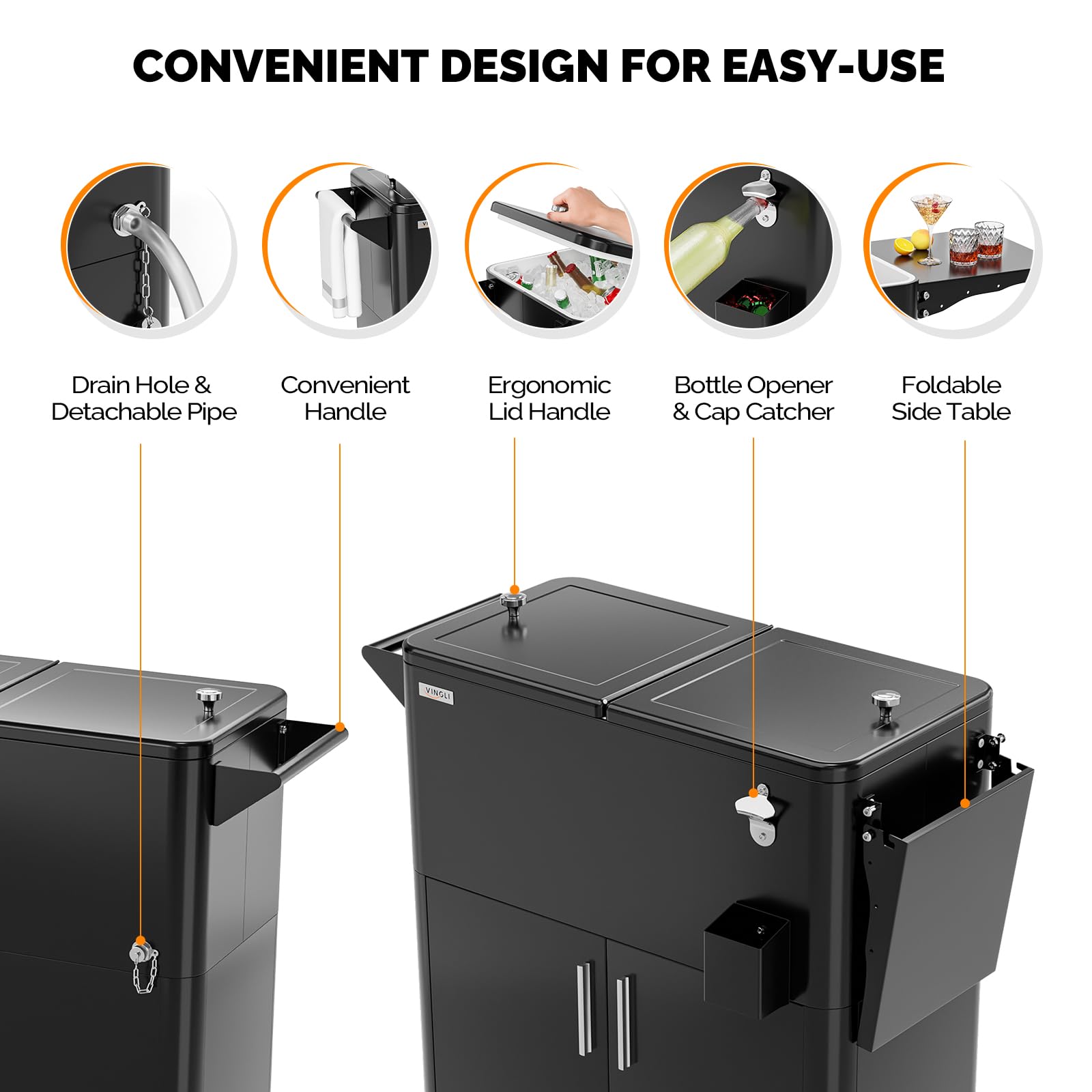 Bonnlo Carrito Nevera con Ruedas 76 L, Enfriador de Bebidas con Mesa Lateral y Abrebotellas, Nevera Exterior para Patio, Jardín, Camping y Playa, Negro