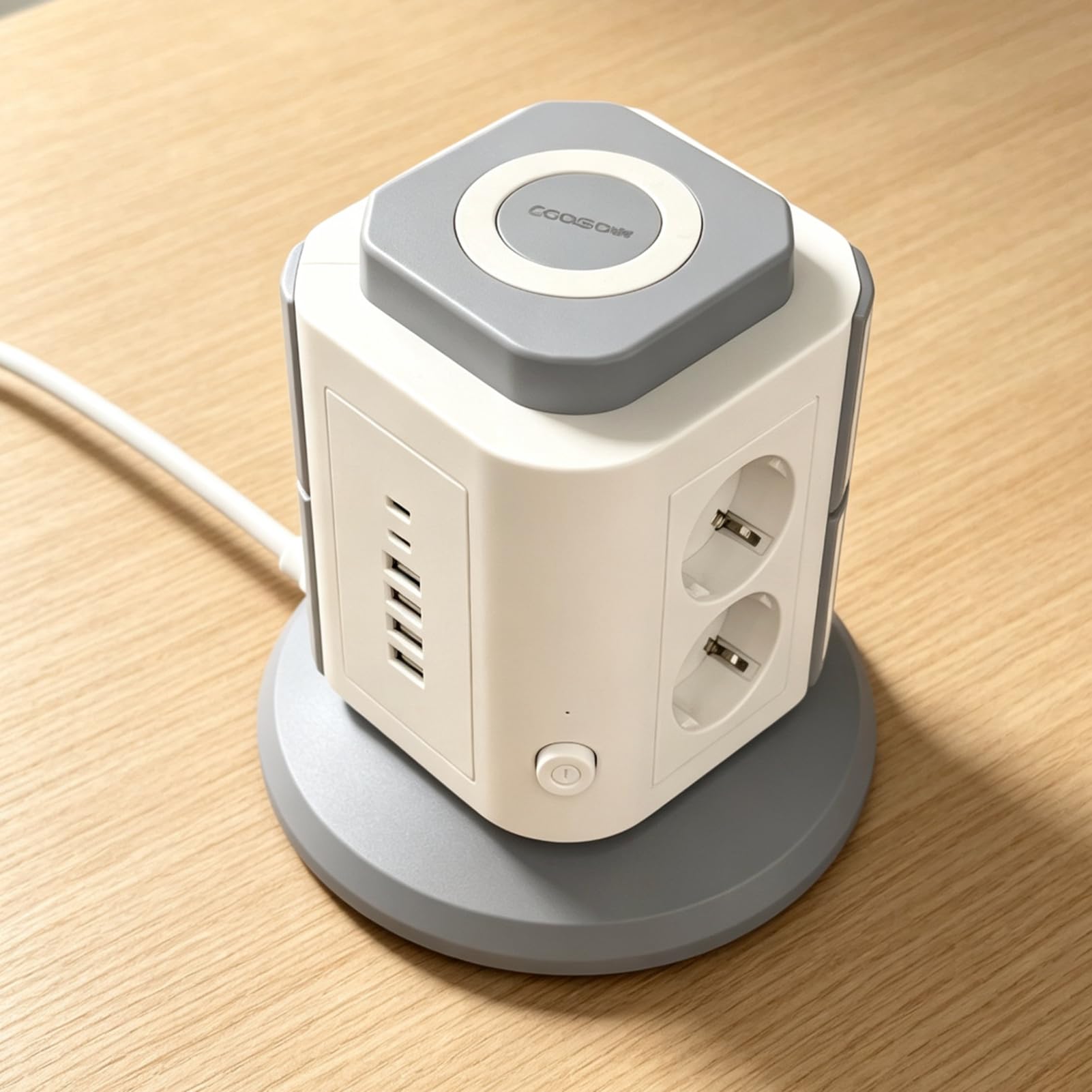 Pionowa Wieża Listwy Zasilającej, 6 Portów USB i Ochrona Przed (wtyczka | 6 Gniazd AC, 6 Portów USB (2 Typu C), Obudowa z ABS z Opóźnieniem Płomienia, Moc Znamionowa 2500W, Zabezpieczenie Przed