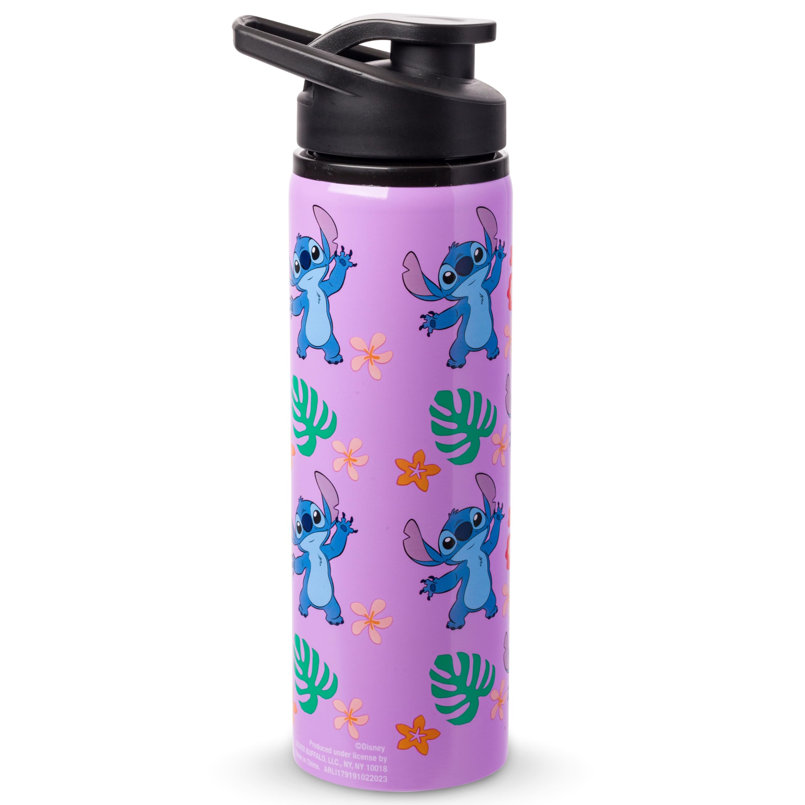 Silver Buffalo Disney Lilo and Stitch Tropical Sitting Stitch Double Walled Stainless Steel Water Bottle, 25 Ounces