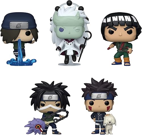 Funko Pop! Naruto - Juego de 5 - Kiba con Akamaru, Madara Uchiha (Six Paths), Izumo Kamizuki, Kotetsu Hagane y Might Guy