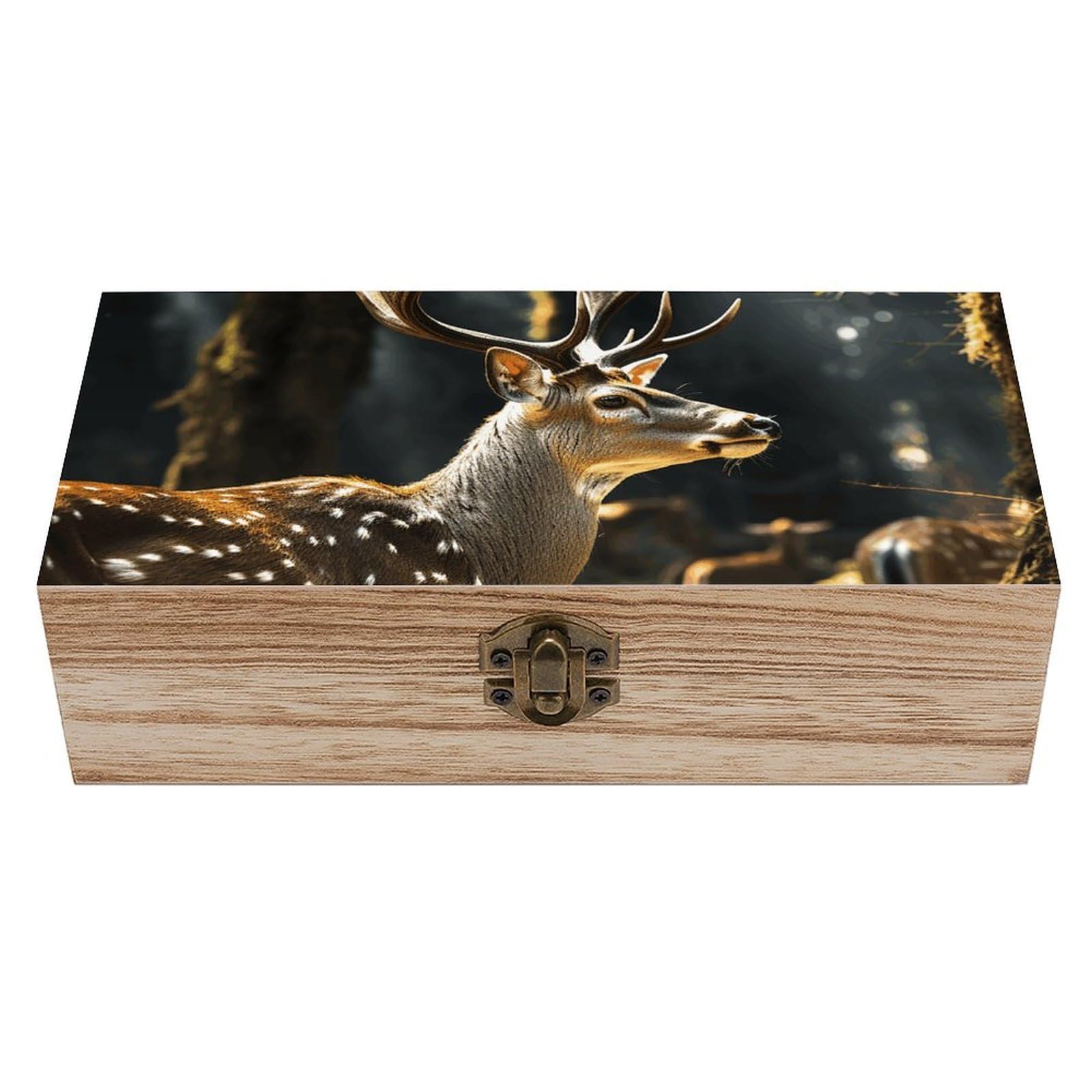 AQRJLPM Wooden Jewelry Box Beautifully Keepsake Box Trinket Box Keepsake Storage Organizer Deer in Wild Handmade Wooden Box for Storing Jewelry, Coins, Tartot Cards, Small Treasures