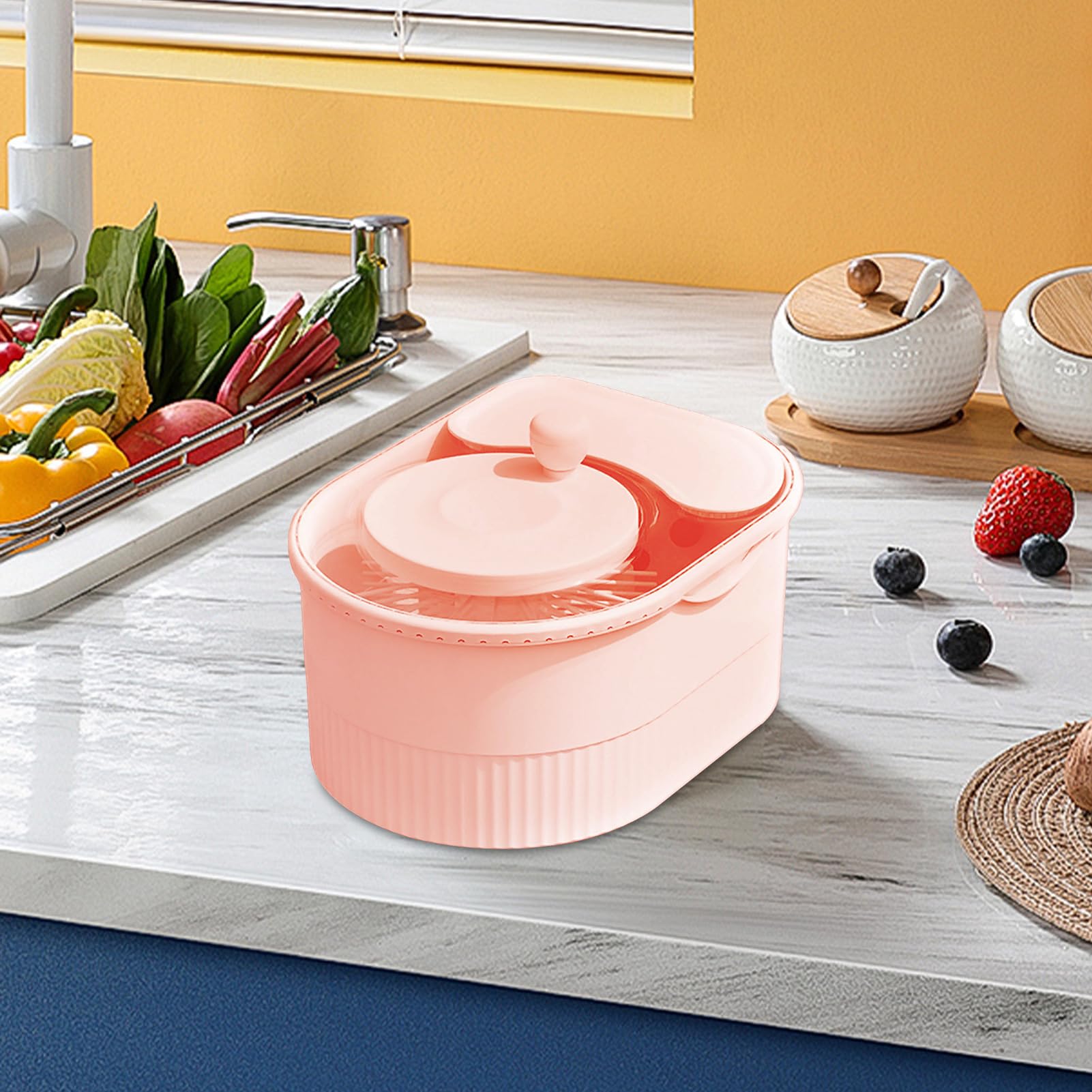 Fruit Cleaner Spinner, Rotating Hand-Crank Vegetable Washer, Multifunctional Salad Spinner With Lid And Basket, Manual Potato Scrubber Bowl For Kitchen Meal Prep Home Cleaning Countertop Storage