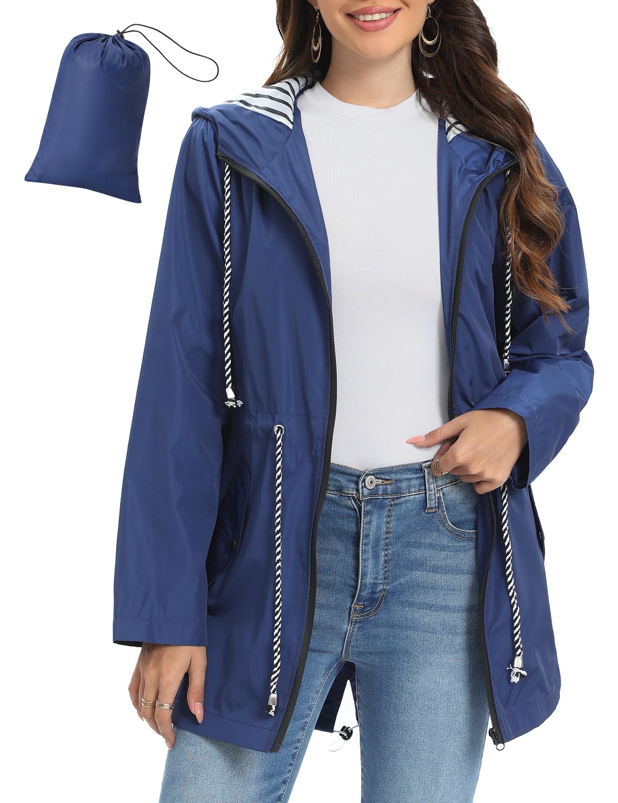 UMIPUBO Regenjacke Damen Wasserdicht Atmungsaktiv Dünne Leichte Outdoorjacke Regenmantel mit Kapuze Faltbar Wanderjacke Fahrradjacke