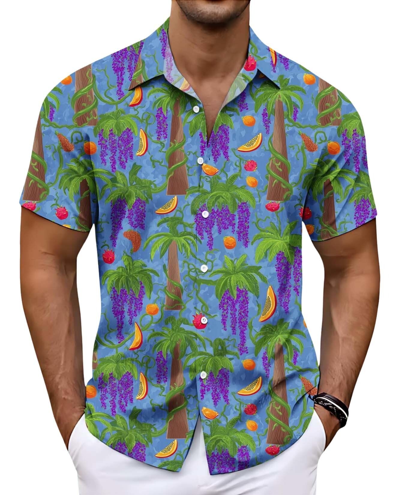 Mens Hawaiian Shirt Short Sleeve Button Down Shirts Tropical Floral Summer Beach Shirts