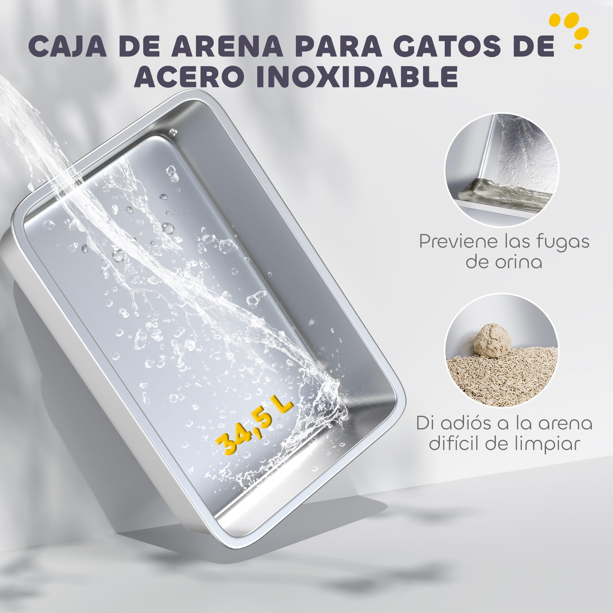 PawHut Arenero para Gatos Cubierto de Acero con Paso de Salida Gris Claro | Caja de Arena para Gatos, Pala de Acero