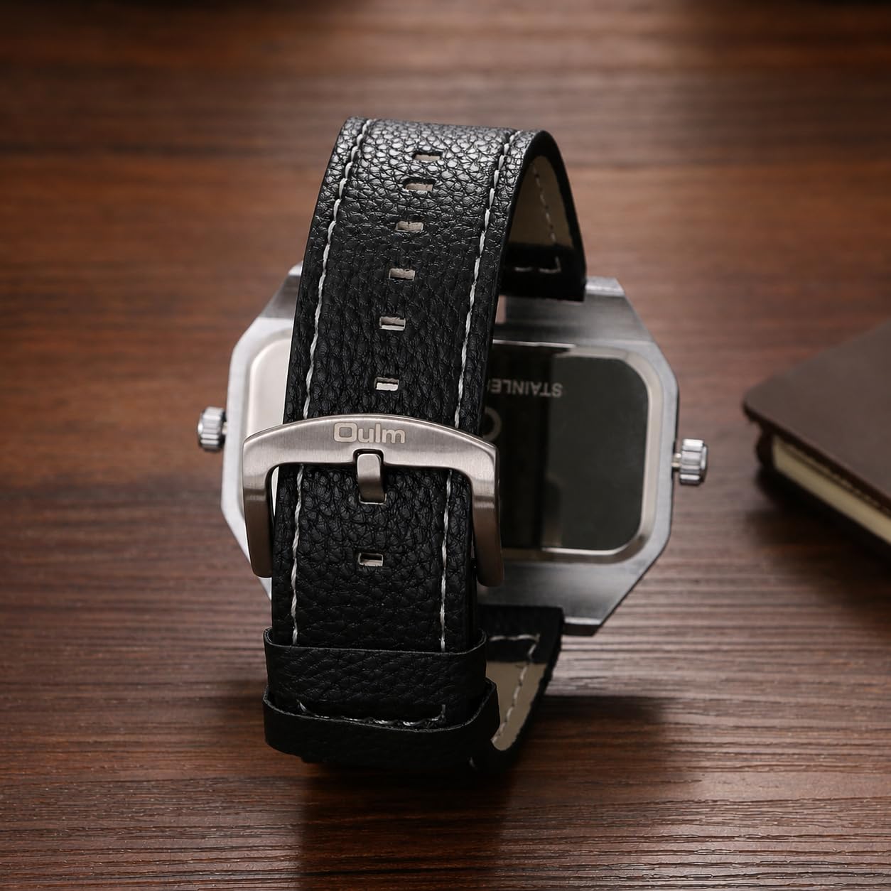 OIDEA Reloj de cuarzo con fecha de doble hora, esfera cuadrada grande