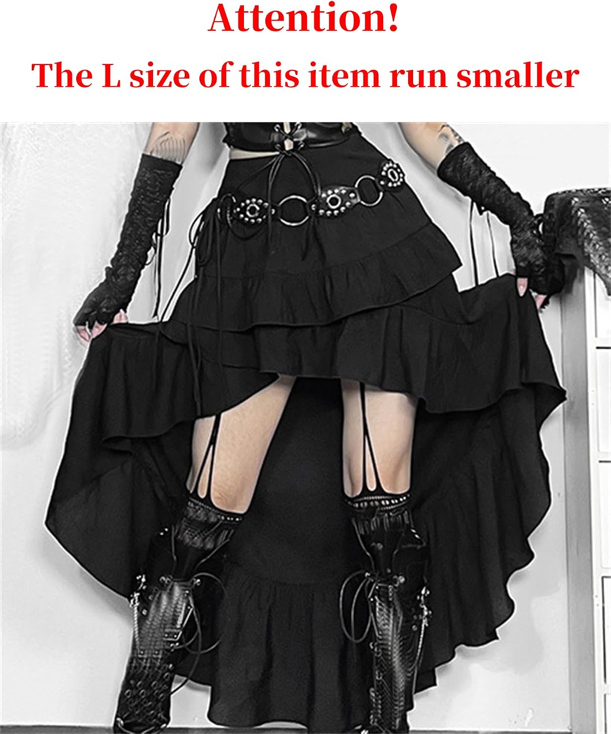 Gothic Long Maxi Skirt for Women Goth Black High-Waist Asymmetrical Punk