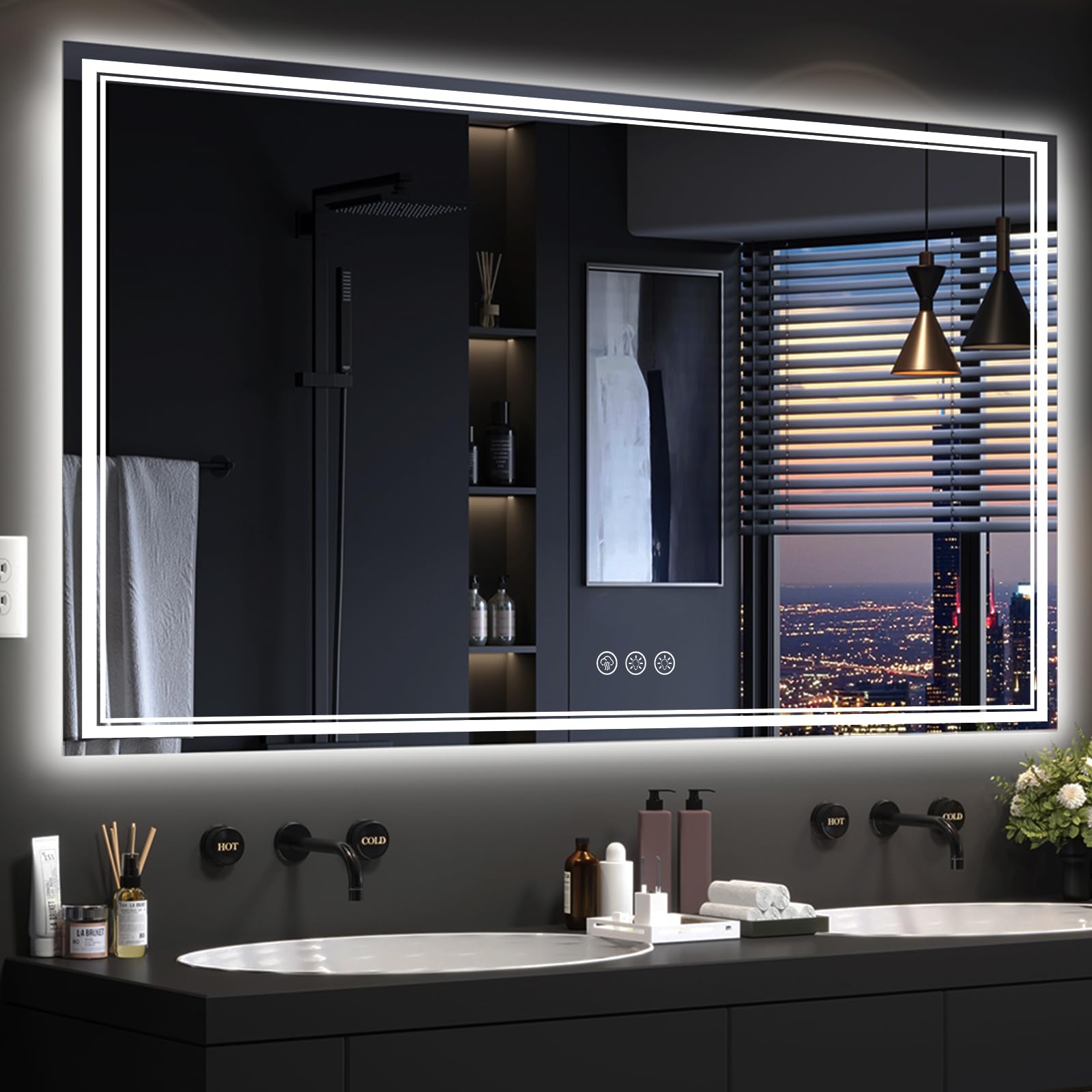 Ratsamee 72x40 LED Bathroom Mirror with Lights, Backlit+Front Lit, Anti-Fog