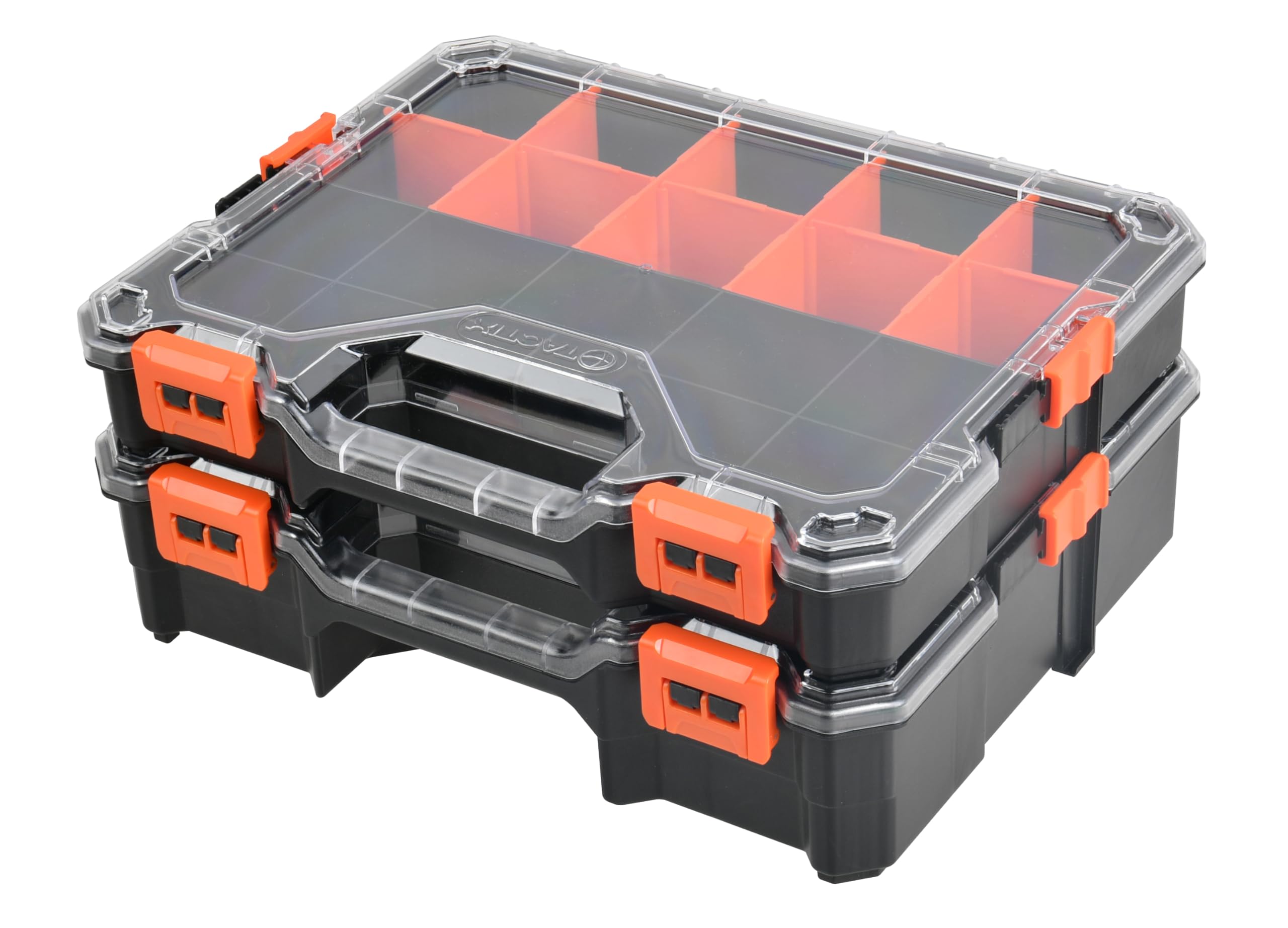 Photo 1 of 2PC Interlockable Tool Organizer, Toolbox with Adjustable Dividers & Bins & Transparent Lids Portable Hardware Storage Box for Screws, Nuts, Fishing Accessories (Black&Orange)