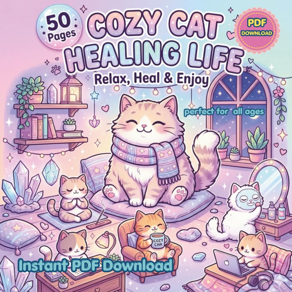 CAT HEALING LIFE Relax, Heal & Enjoy: A cozy coloring book designed to help you slow down, relax, and smile
